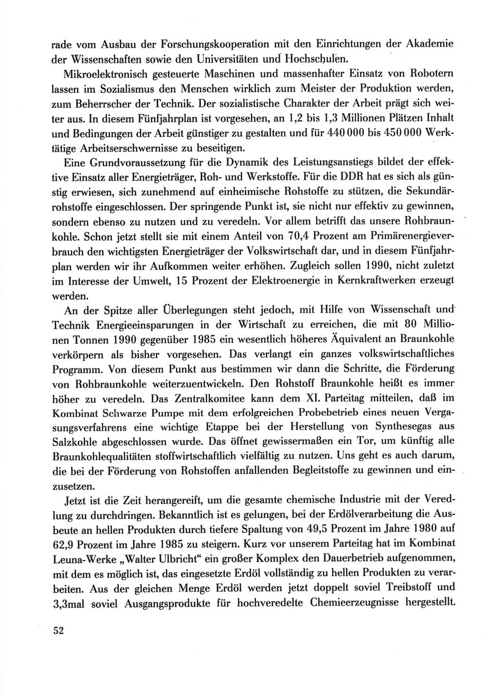 Protokoll der Verhandlungen des Ⅺ. Parteitages der Sozialistischen Einheitspartei Deutschlands (SED) [Deutsche Demokratische Republik (DDR)] 1986, Seite 52