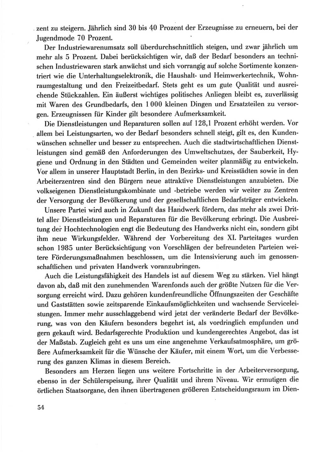 Protokoll der Verhandlungen des Ⅺ. Parteitages der Sozialistischen Einheitspartei Deutschlands (SED) [Deutsche Demokratische Republik (DDR)] 1986, Seite 54