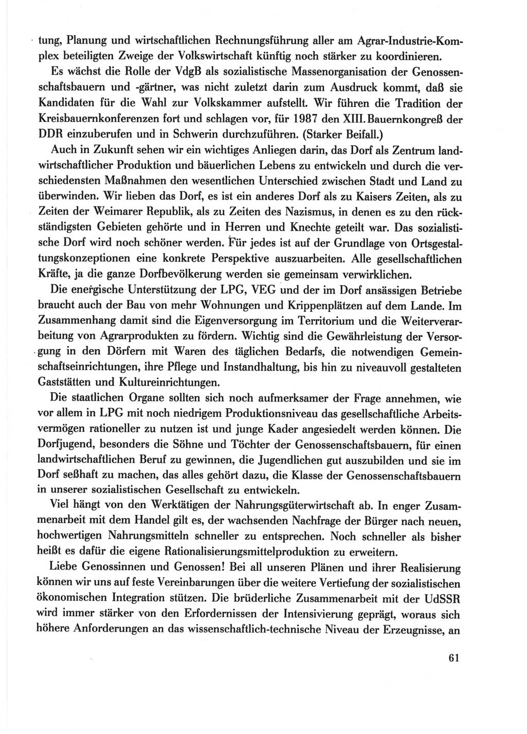Protokoll der Verhandlungen des Ⅺ. Parteitages der Sozialistischen Einheitspartei Deutschlands (SED) [Deutsche Demokratische Republik (DDR)] 1986, Seite 61