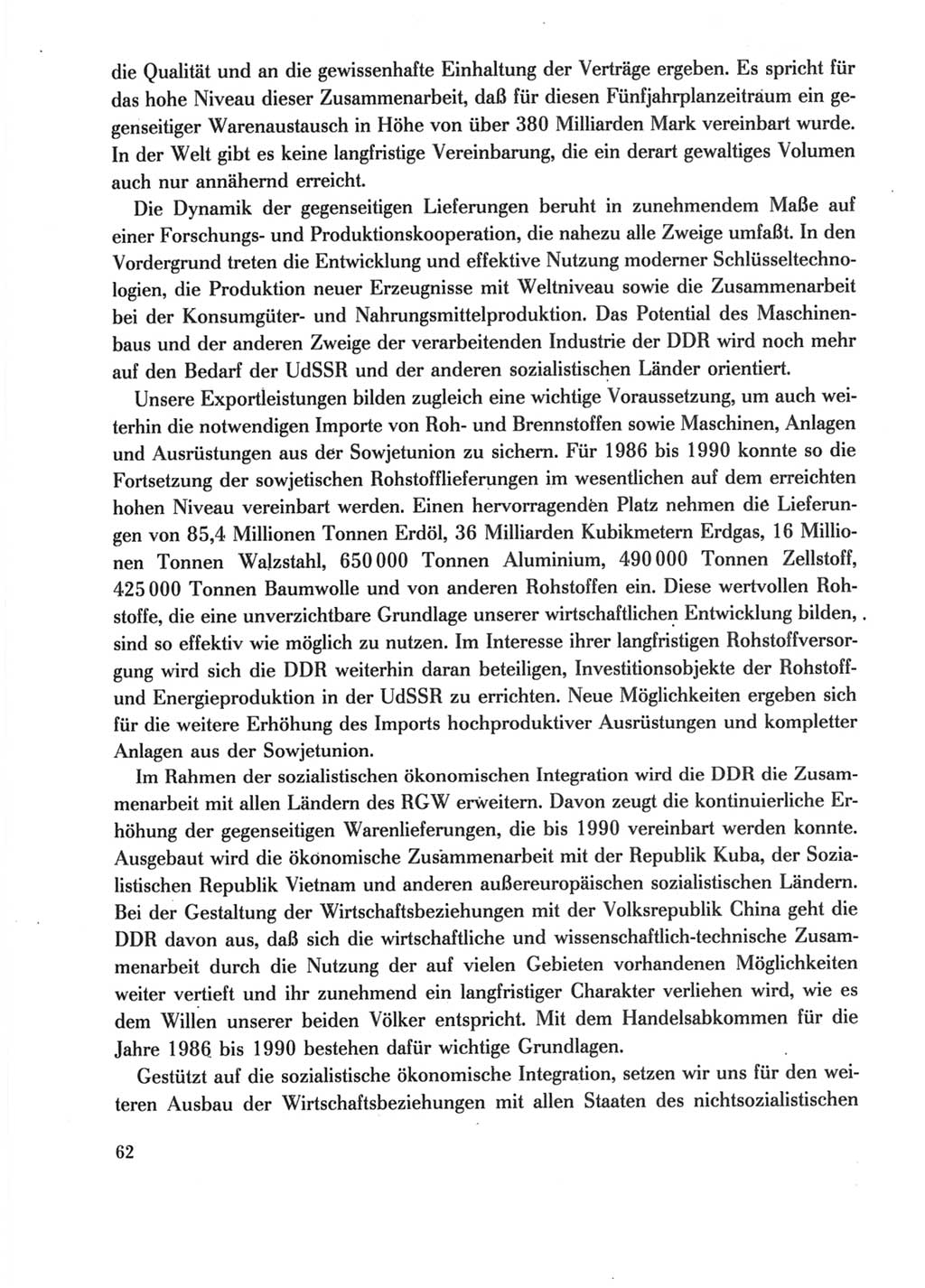Protokoll der Verhandlungen des Ⅺ. Parteitages der Sozialistischen Einheitspartei Deutschlands (SED) [Deutsche Demokratische Republik (DDR)] 1986, Seite 62