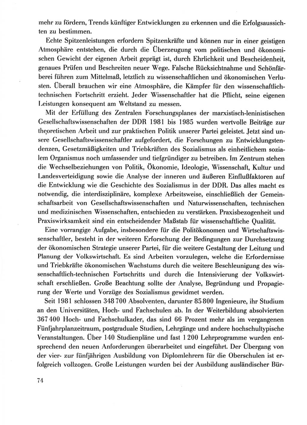 Protokoll der Verhandlungen des Ⅺ. Parteitages der Sozialistischen Einheitspartei Deutschlands (SED) [Deutsche Demokratische Republik (DDR)] 1986, Seite 74