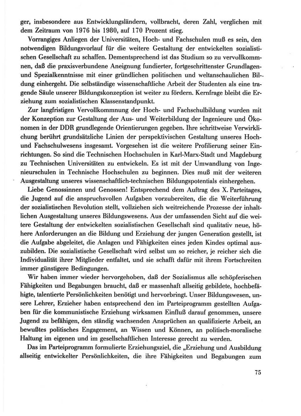 Protokoll der Verhandlungen des Ⅺ. Parteitages der Sozialistischen Einheitspartei Deutschlands (SED) [Deutsche Demokratische Republik (DDR)] 1986, Seite 75