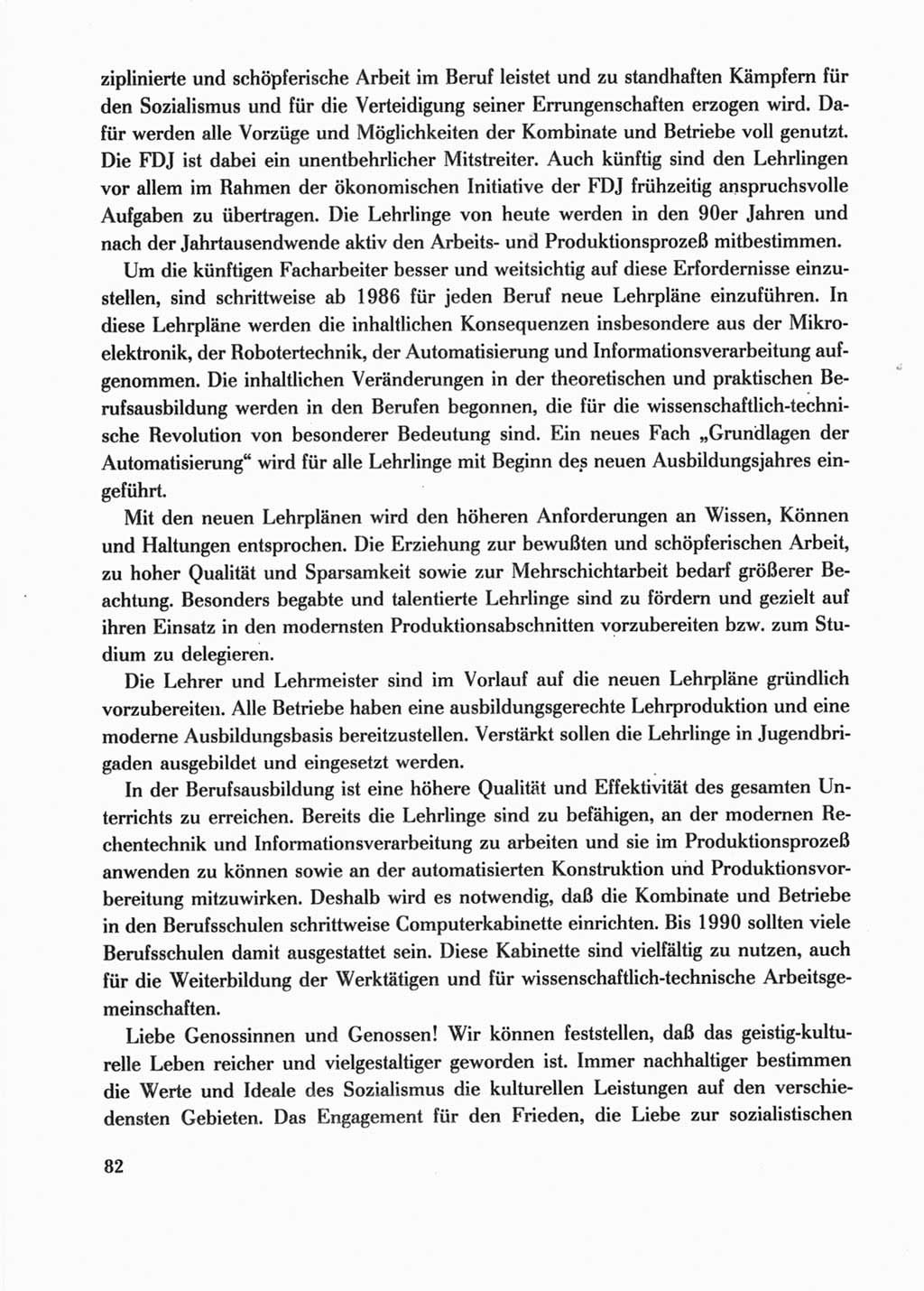 Protokoll der Verhandlungen des Ⅺ. Parteitages der Sozialistischen Einheitspartei Deutschlands (SED) [Deutsche Demokratische Republik (DDR)] 1986, Seite 82