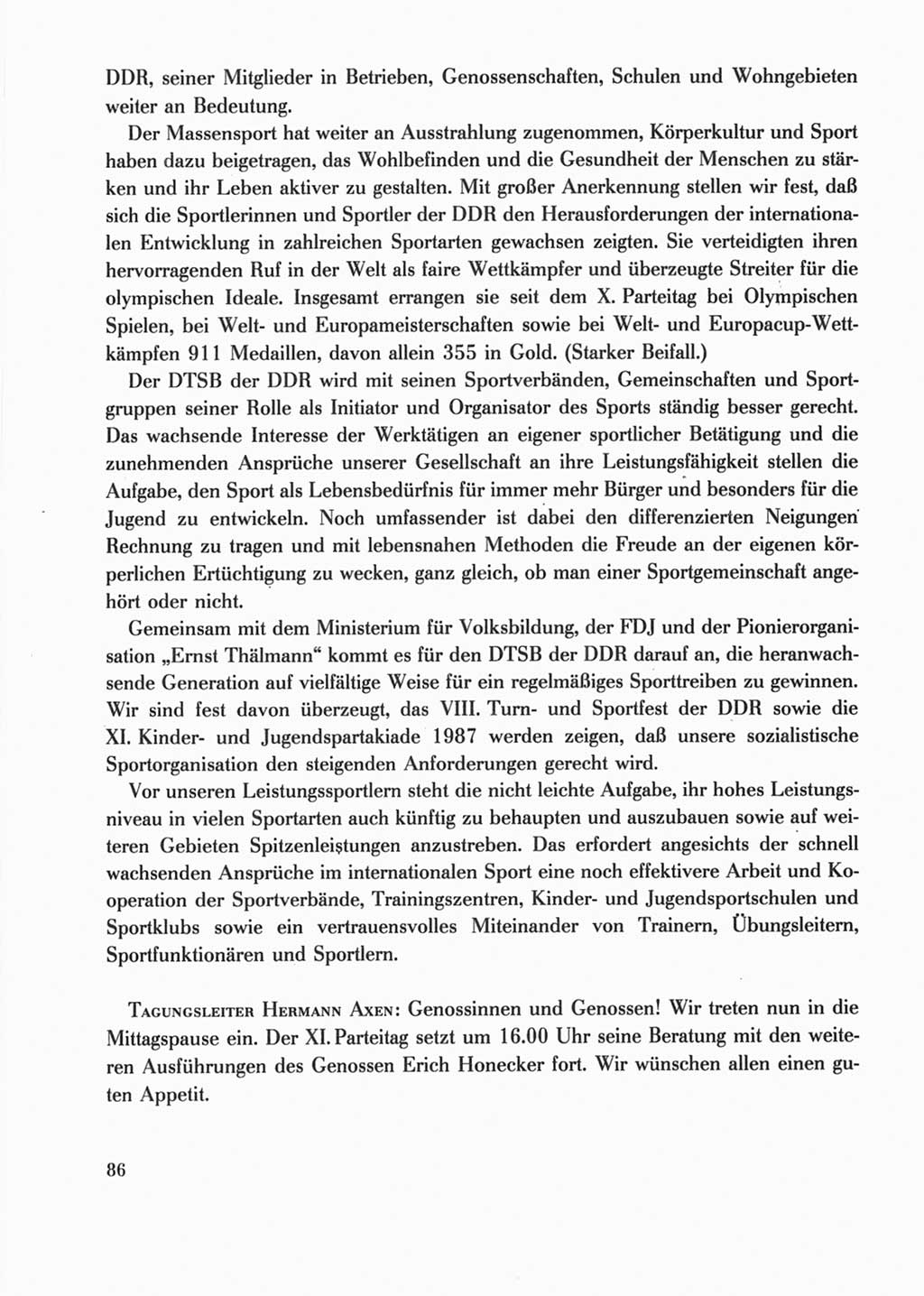 Protokoll der Verhandlungen des Ⅺ. Parteitages der Sozialistischen Einheitspartei Deutschlands (SED) [Deutsche Demokratische Republik (DDR)] 1986, Seite 86