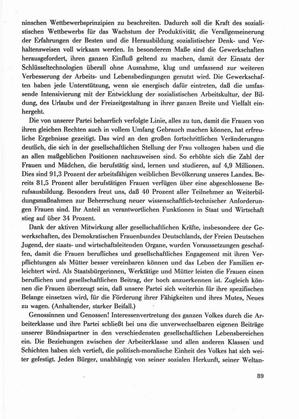 Protokoll der Verhandlungen des Ⅺ. Parteitages der Sozialistischen Einheitspartei Deutschlands (SED) [Deutsche Demokratische Republik (DDR)] 1986, Seite 89