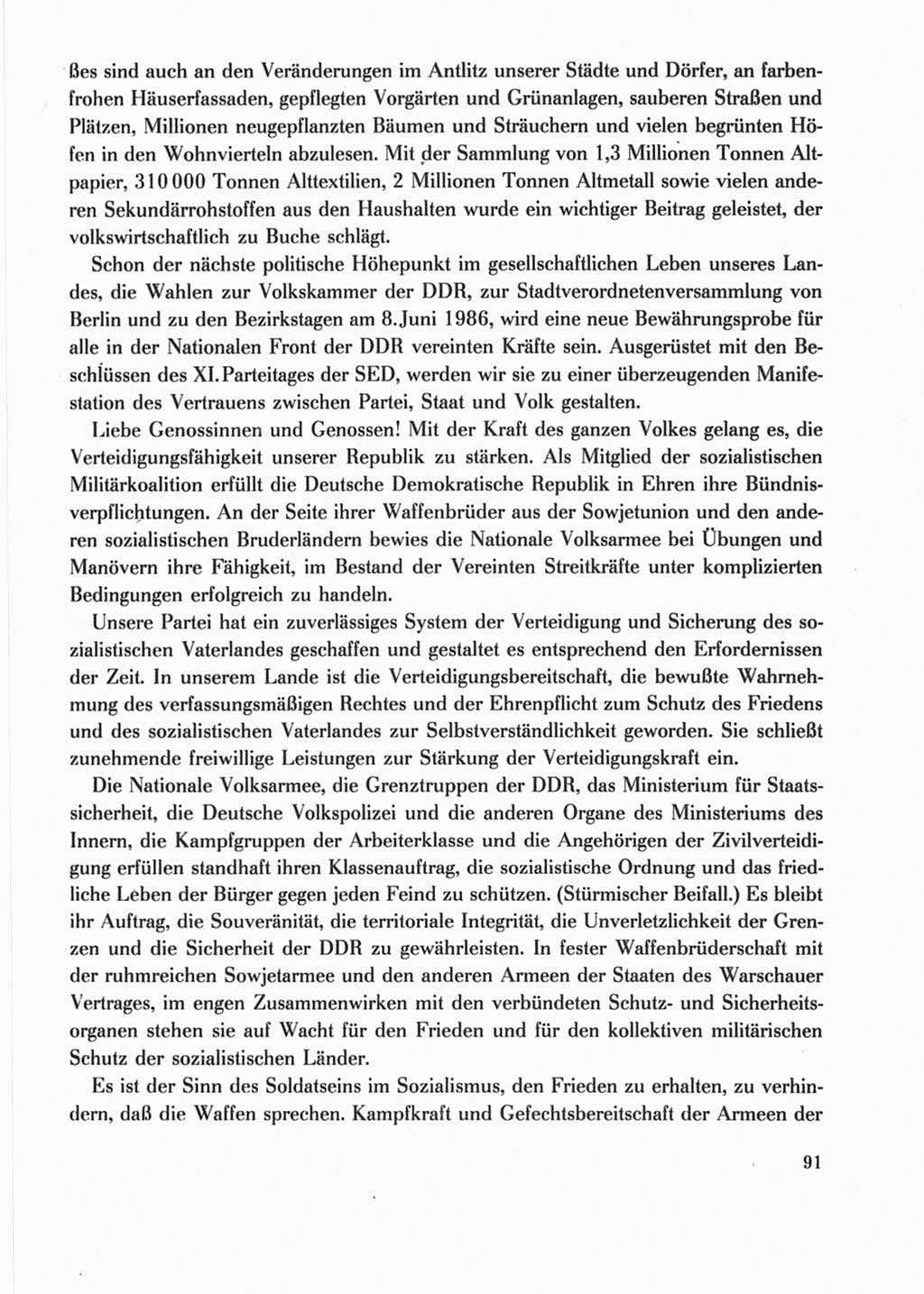 Protokoll der Verhandlungen des Ⅺ. Parteitages der Sozialistischen Einheitspartei Deutschlands (SED) [Deutsche Demokratische Republik (DDR)] 1986, Seite 91