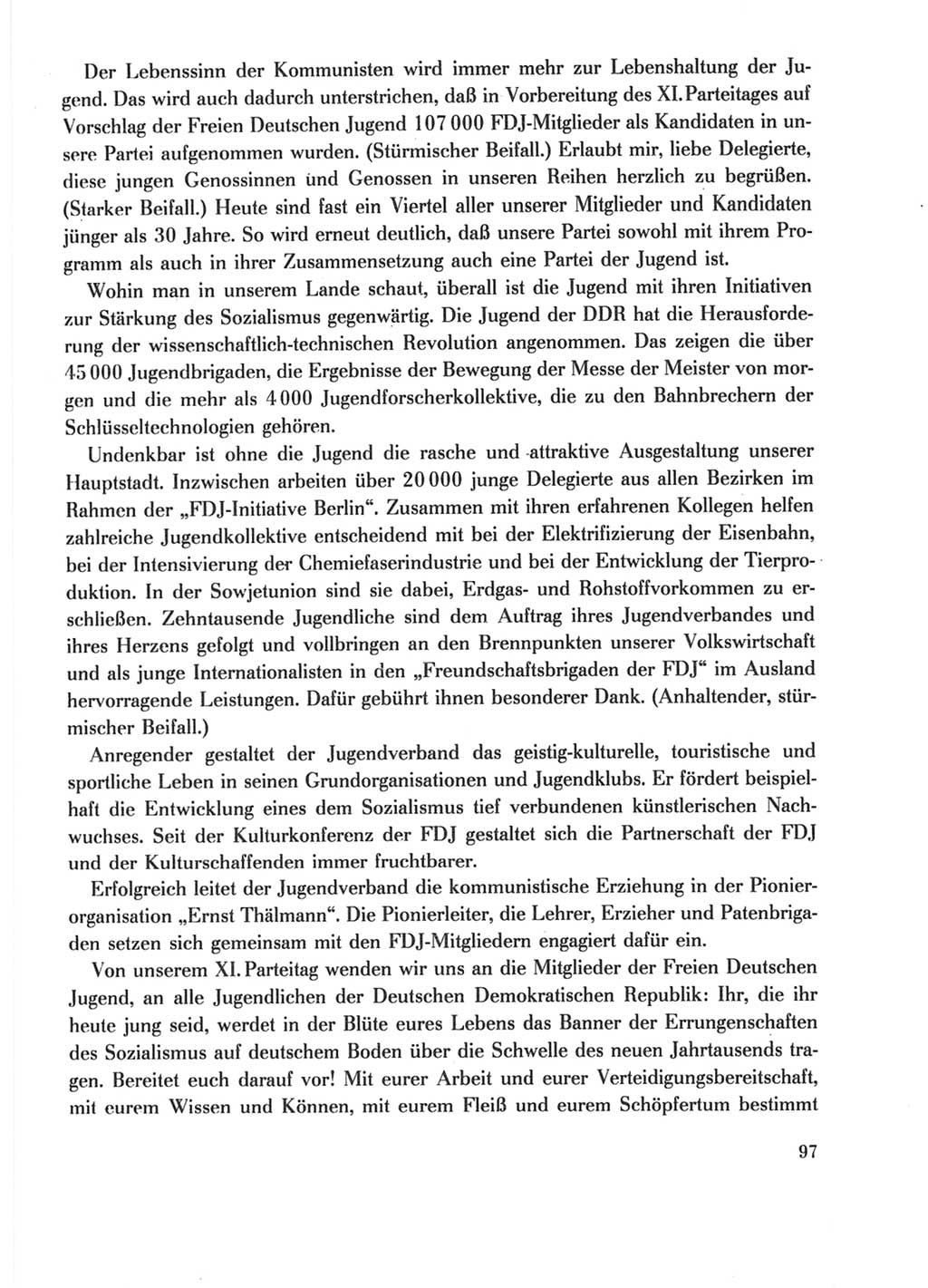 Protokoll der Verhandlungen des Ⅺ. Parteitages der Sozialistischen Einheitspartei Deutschlands (SED) [Deutsche Demokratische Republik (DDR)] 1986, Seite 97