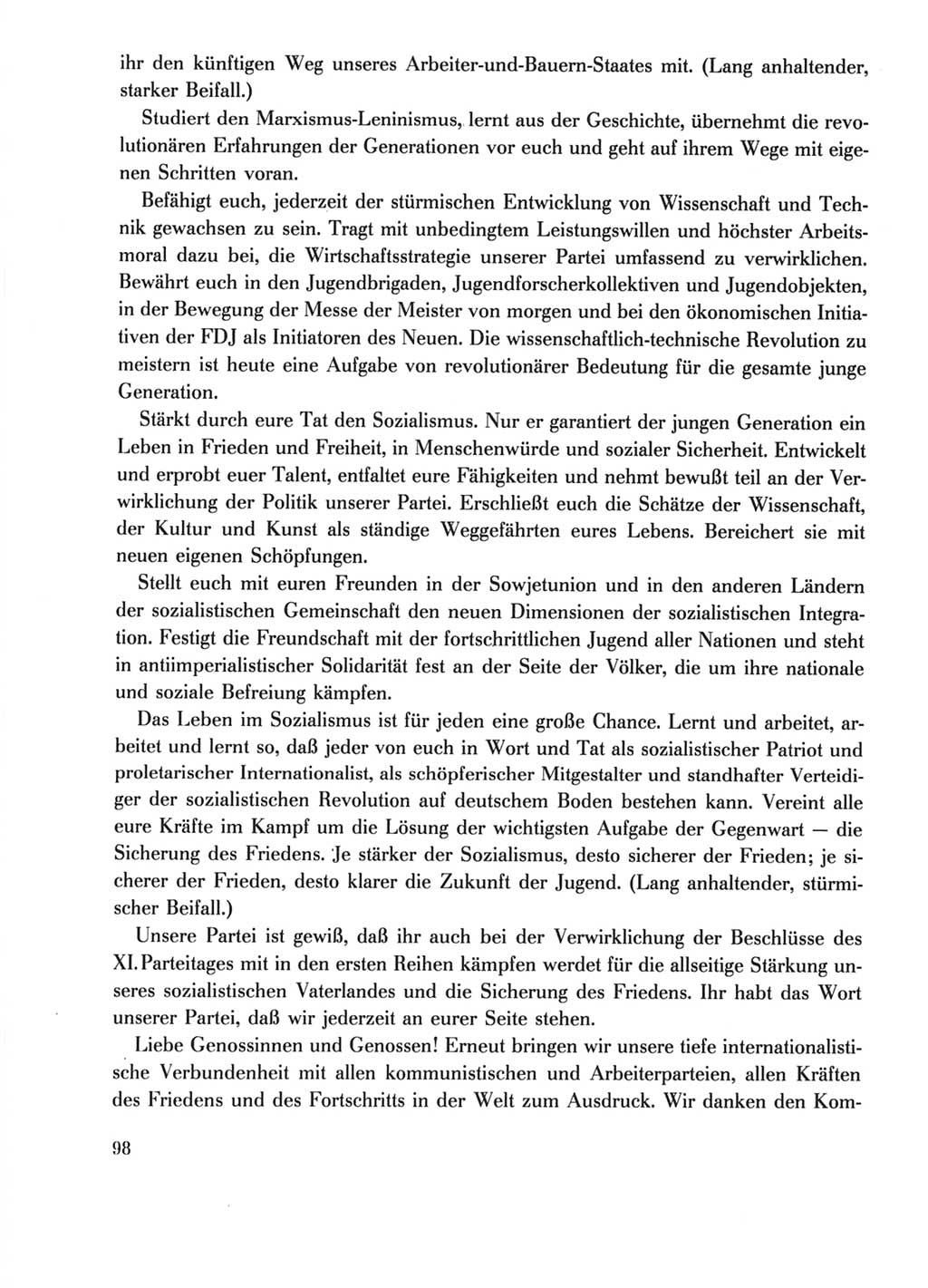 Protokoll der Verhandlungen des Ⅺ. Parteitages der Sozialistischen Einheitspartei Deutschlands (SED) [Deutsche Demokratische Republik (DDR)] 1986, Seite 98