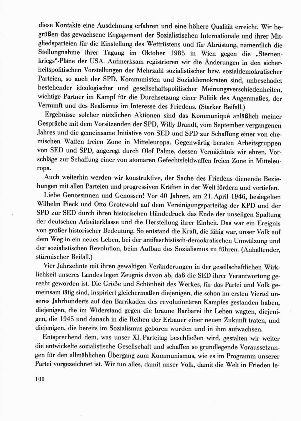 Protokoll der Verhandlungen des Ⅺ. Parteitages der Sozialistischen Einheitspartei Deutschlands (SED) [Deutsche Demokratische Republik (DDR)] 1986, Seite 100