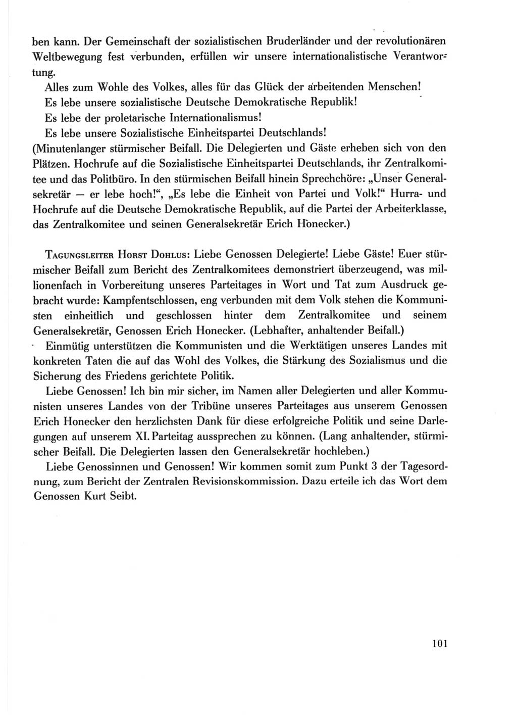 Protokoll der Verhandlungen des Ⅺ. Parteitages der Sozialistischen Einheitspartei Deutschlands (SED) [Deutsche Demokratische Republik (DDR)] 1986, Seite 101