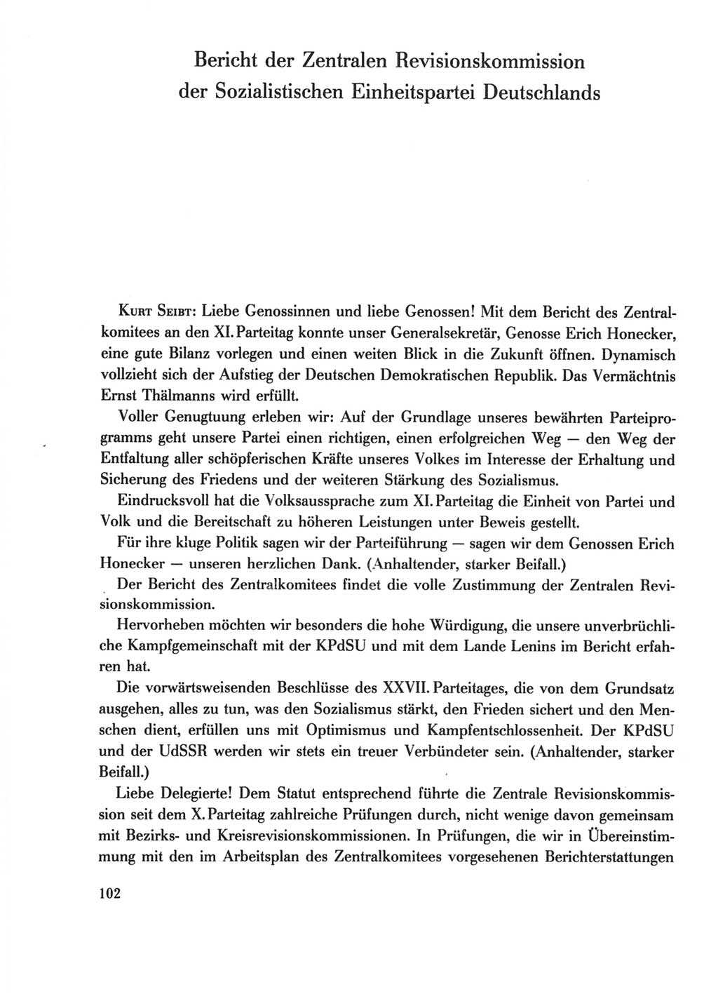 Protokoll der Verhandlungen des Ⅺ. Parteitages der Sozialistischen Einheitspartei Deutschlands (SED) [Deutsche Demokratische Republik (DDR)] 1986, Seite 102