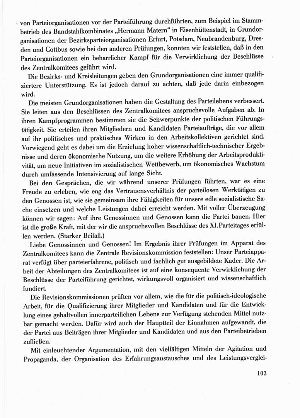 Protokoll der Verhandlungen des Ⅺ. Parteitages der Sozialistischen Einheitspartei Deutschlands (SED) [Deutsche Demokratische Republik (DDR)] 1986, Seite 103