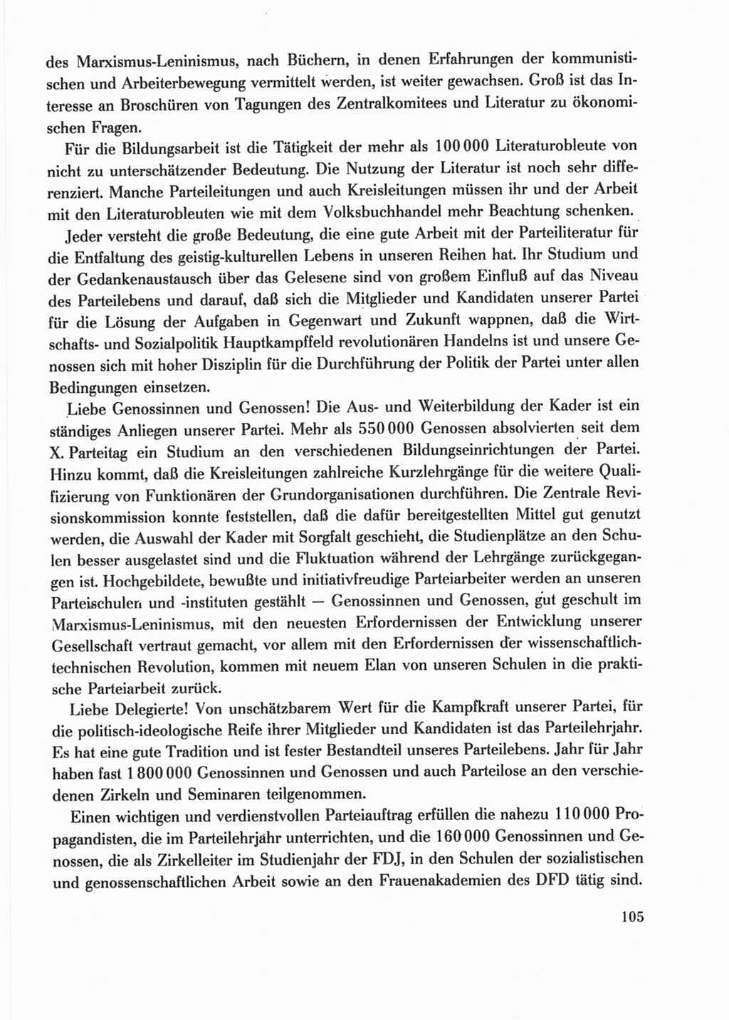 Protokoll der Verhandlungen des Ⅺ. Parteitages der Sozialistischen Einheitspartei Deutschlands (SED) [Deutsche Demokratische Republik (DDR)] 1986, Seite 105