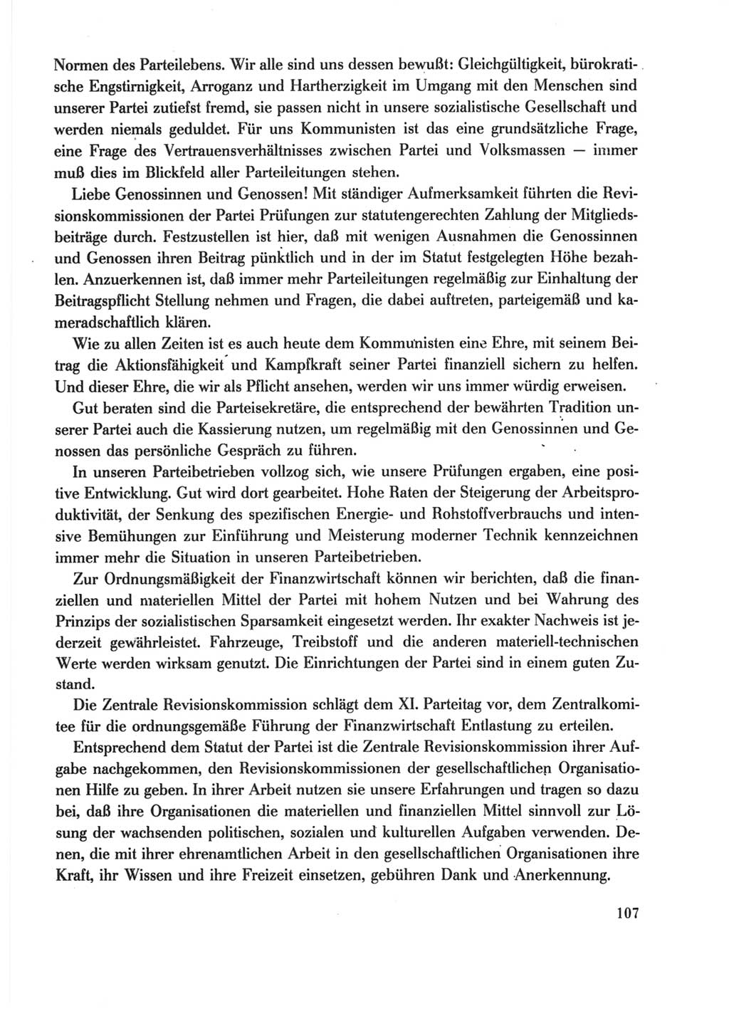 Protokoll der Verhandlungen des Ⅺ. Parteitages der Sozialistischen Einheitspartei Deutschlands (SED) [Deutsche Demokratische Republik (DDR)] 1986, Seite 107
