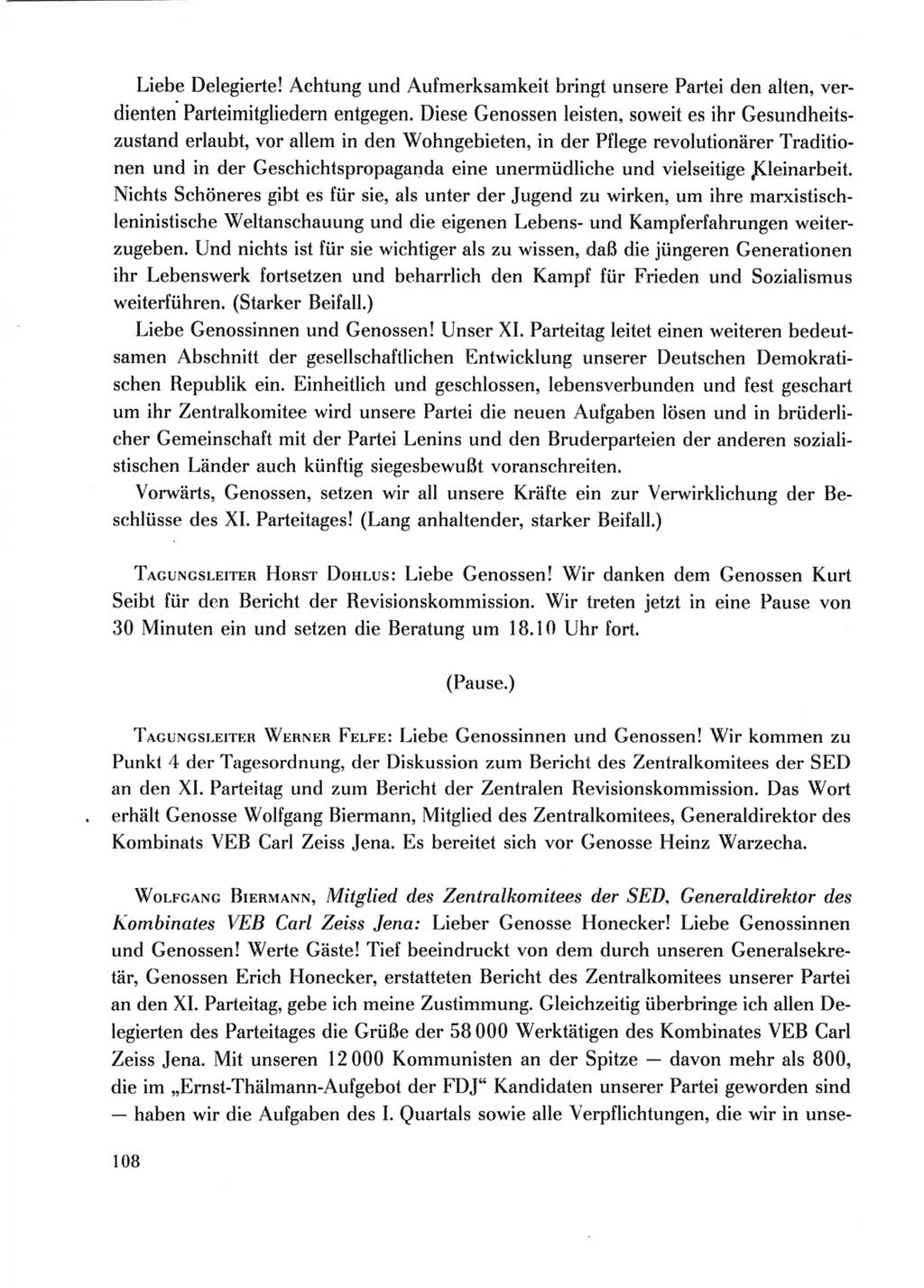 Protokoll der Verhandlungen des Ⅺ. Parteitages der Sozialistischen Einheitspartei Deutschlands (SED) [Deutsche Demokratische Republik (DDR)] 1986, Seite 108