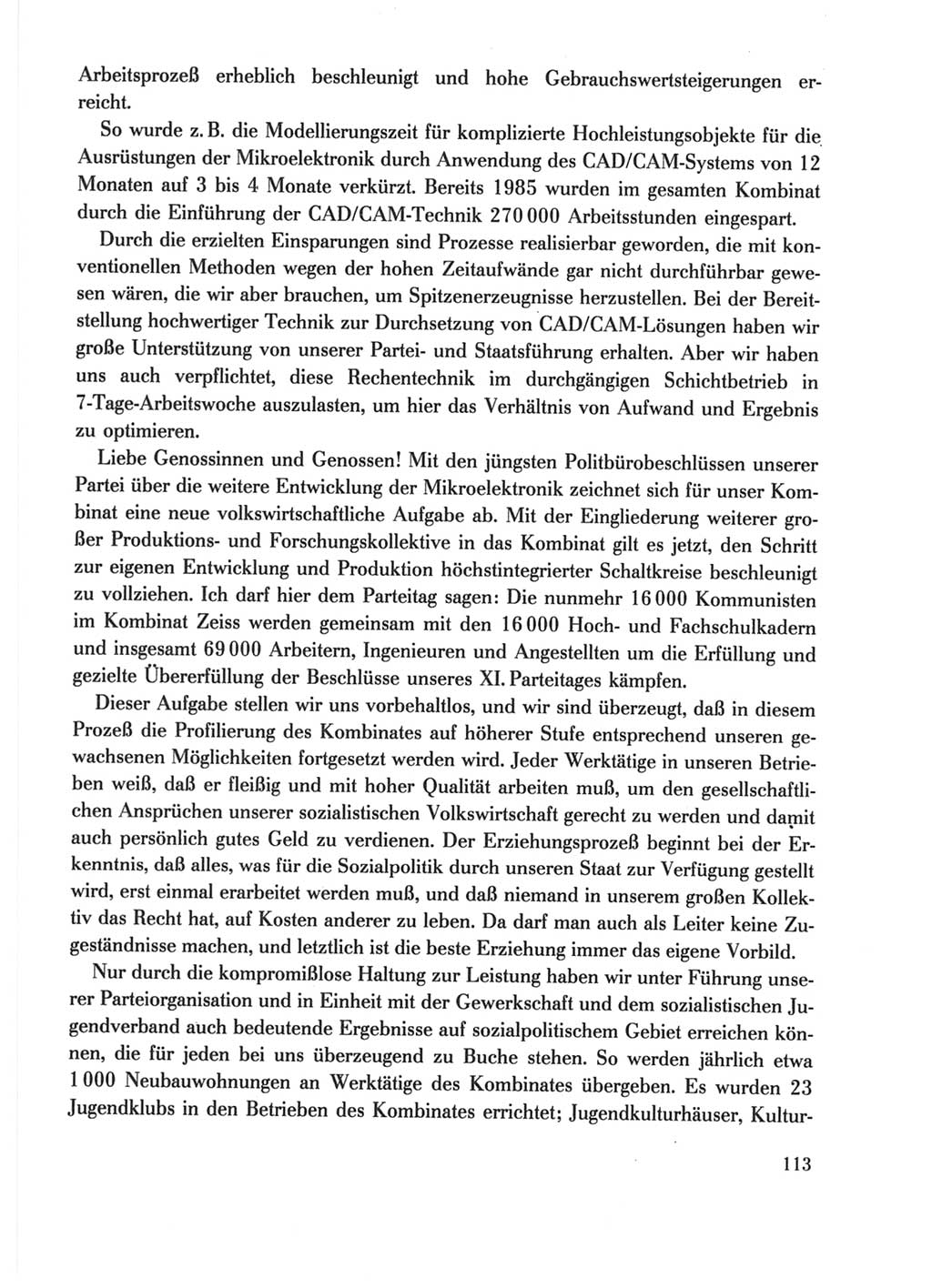 Protokoll der Verhandlungen des Ⅺ. Parteitages der Sozialistischen Einheitspartei Deutschlands (SED) [Deutsche Demokratische Republik (DDR)] 1986, Seite 113