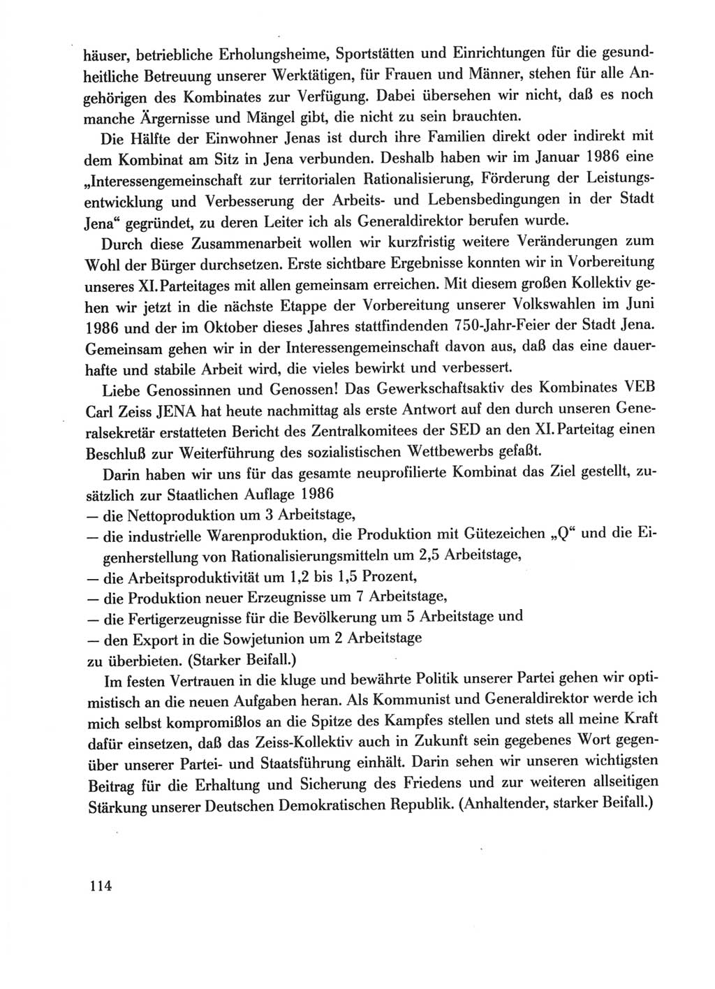 Protokoll der Verhandlungen des Ⅺ. Parteitages der Sozialistischen Einheitspartei Deutschlands (SED) [Deutsche Demokratische Republik (DDR)] 1986, Seite 114
