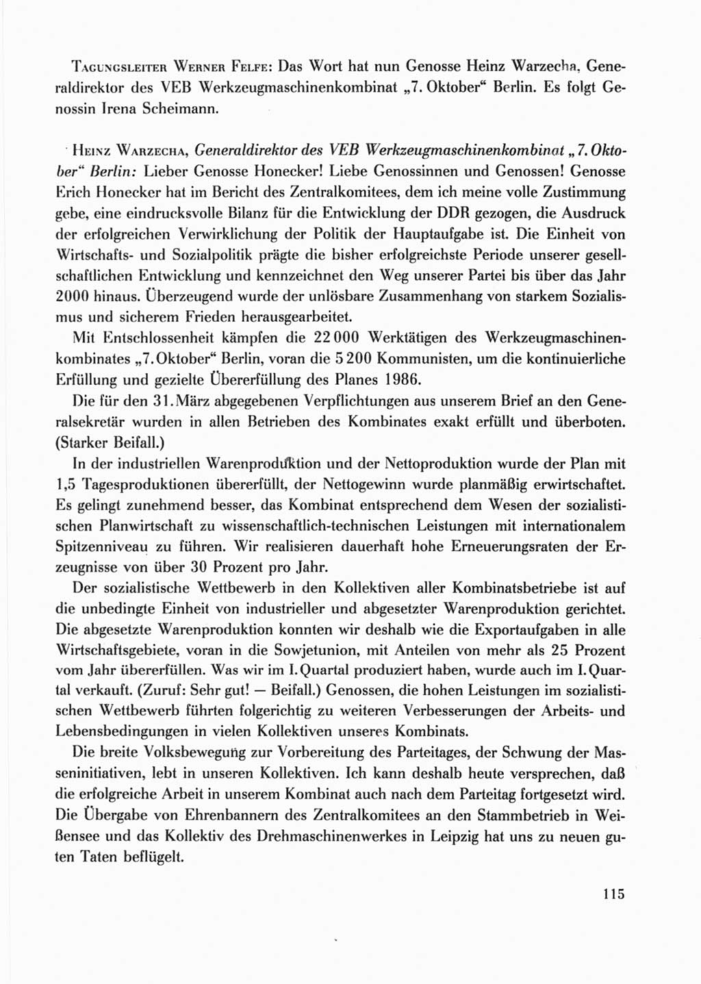 Protokoll der Verhandlungen des Ⅺ. Parteitages der Sozialistischen Einheitspartei Deutschlands (SED) [Deutsche Demokratische Republik (DDR)] 1986, Seite 115