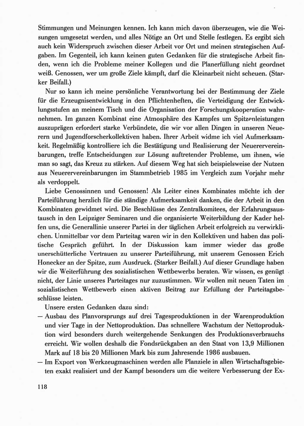 Protokoll der Verhandlungen des Ⅺ. Parteitages der Sozialistischen Einheitspartei Deutschlands (SED) [Deutsche Demokratische Republik (DDR)] 1986, Seite 118