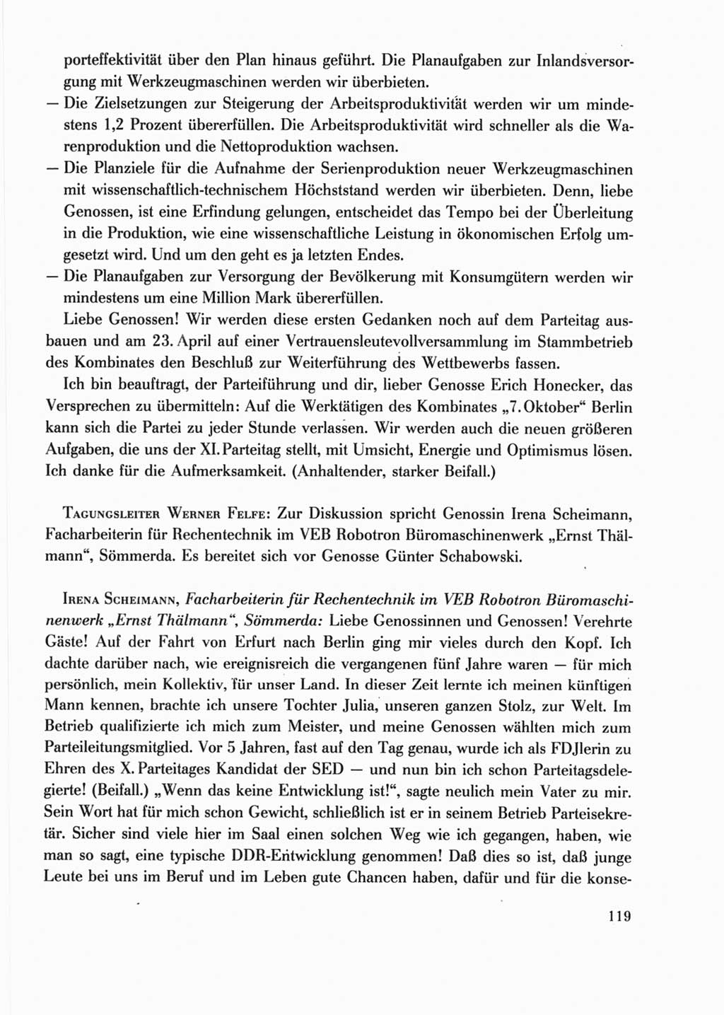 Protokoll der Verhandlungen des Ⅺ. Parteitages der Sozialistischen Einheitspartei Deutschlands (SED) [Deutsche Demokratische Republik (DDR)] 1986, Seite 119
