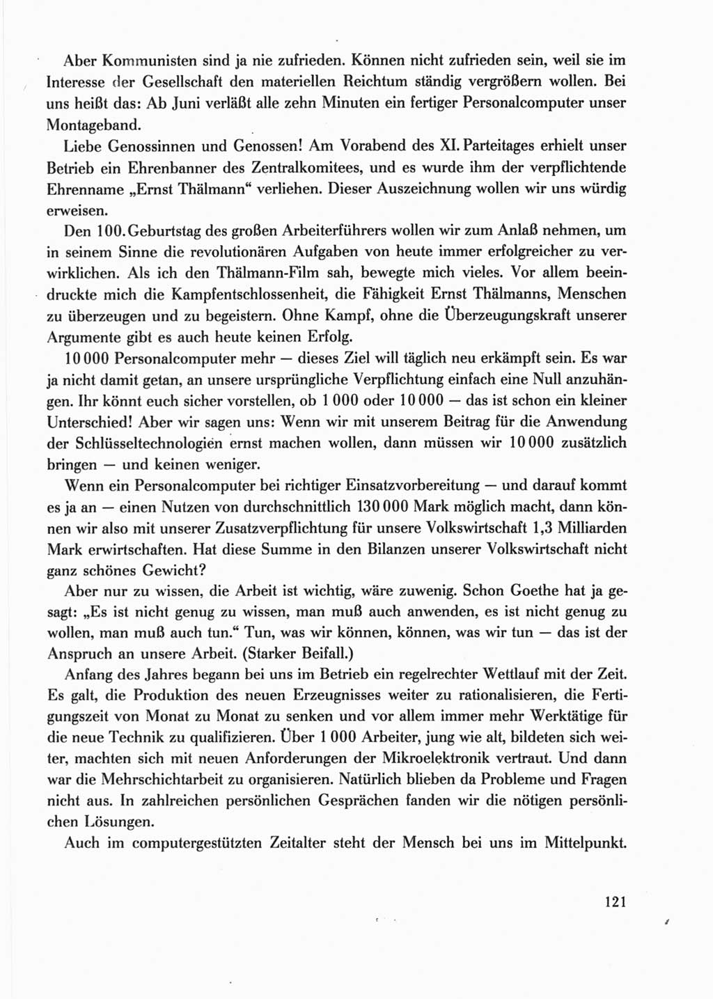 Protokoll der Verhandlungen des Ⅺ. Parteitages der Sozialistischen Einheitspartei Deutschlands (SED) [Deutsche Demokratische Republik (DDR)] 1986, Seite 121