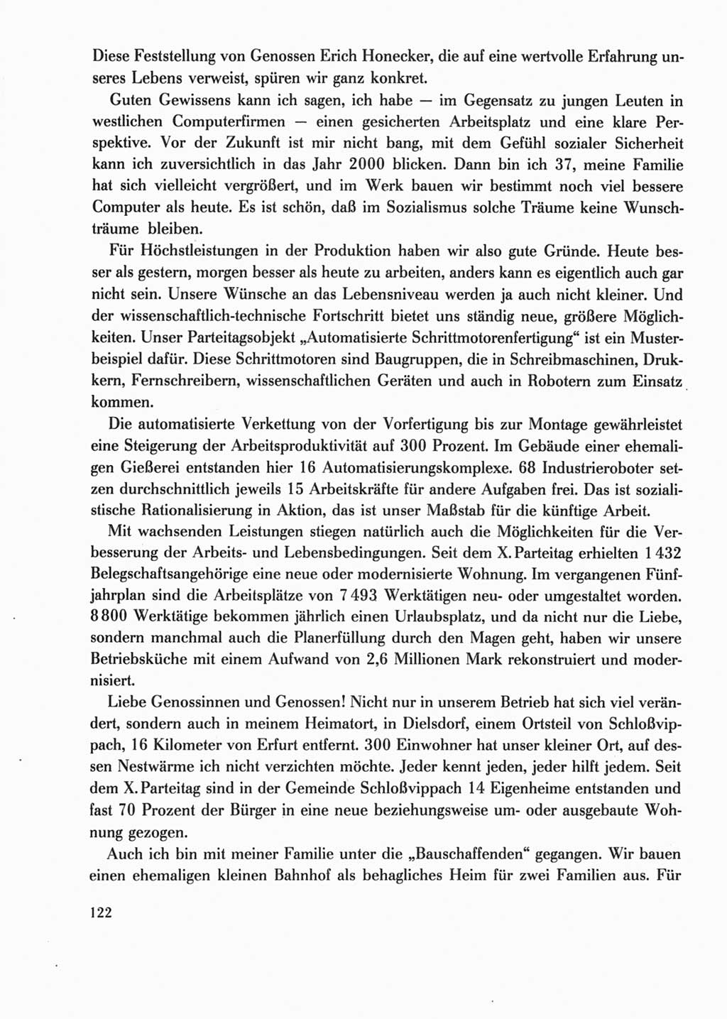 Protokoll der Verhandlungen des Ⅺ. Parteitages der Sozialistischen Einheitspartei Deutschlands (SED) [Deutsche Demokratische Republik (DDR)] 1986, Seite 122