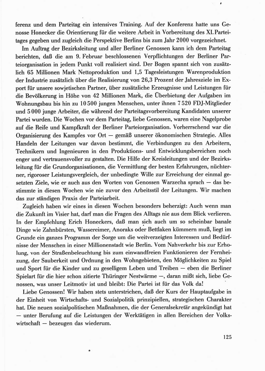 Protokoll der Verhandlungen des Ⅺ. Parteitages der Sozialistischen Einheitspartei Deutschlands (SED) [Deutsche Demokratische Republik (DDR)] 1986, Seite 125