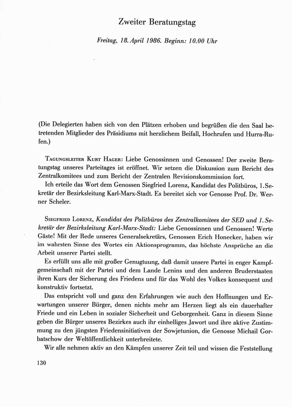 Protokoll der Verhandlungen des Ⅺ. Parteitages der Sozialistischen Einheitspartei Deutschlands (SED) [Deutsche Demokratische Republik (DDR)] 1986, Seite 130