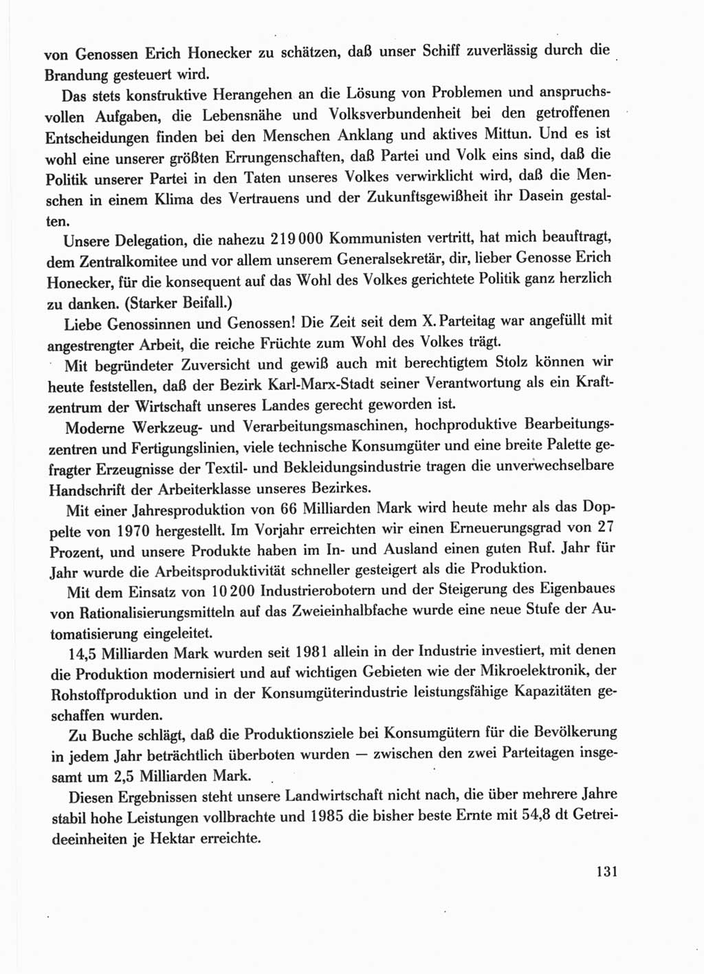 Protokoll der Verhandlungen des Ⅺ. Parteitages der Sozialistischen Einheitspartei Deutschlands (SED) [Deutsche Demokratische Republik (DDR)] 1986, Seite 131