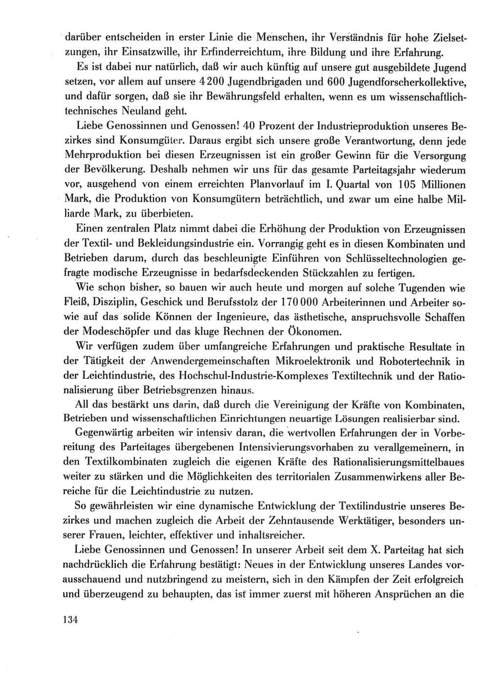 Protokoll der Verhandlungen des Ⅺ. Parteitages der Sozialistischen Einheitspartei Deutschlands (SED) [Deutsche Demokratische Republik (DDR)] 1986, Seite 134