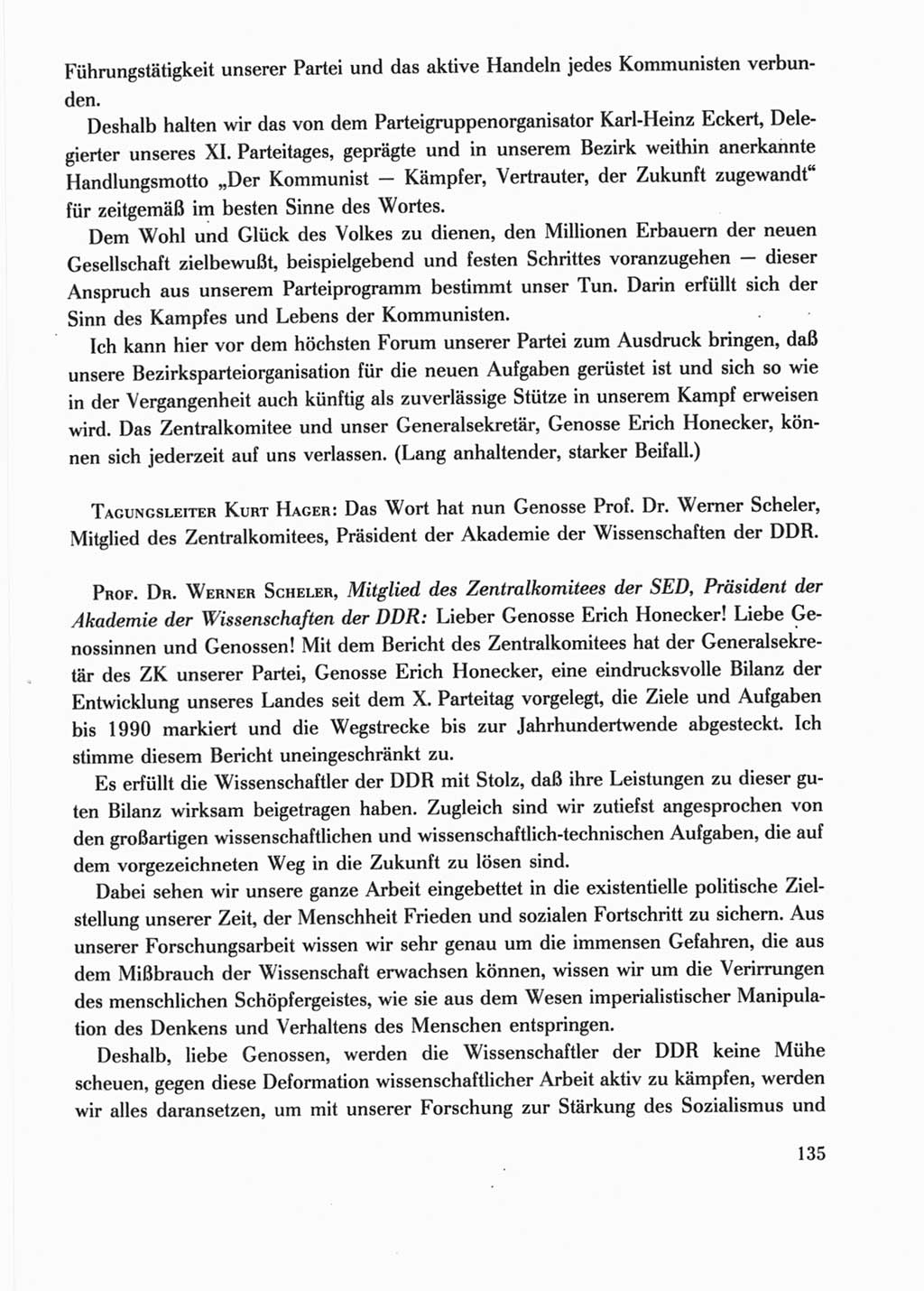 Protokoll der Verhandlungen des Ⅺ. Parteitages der Sozialistischen Einheitspartei Deutschlands (SED) [Deutsche Demokratische Republik (DDR)] 1986, Seite 135