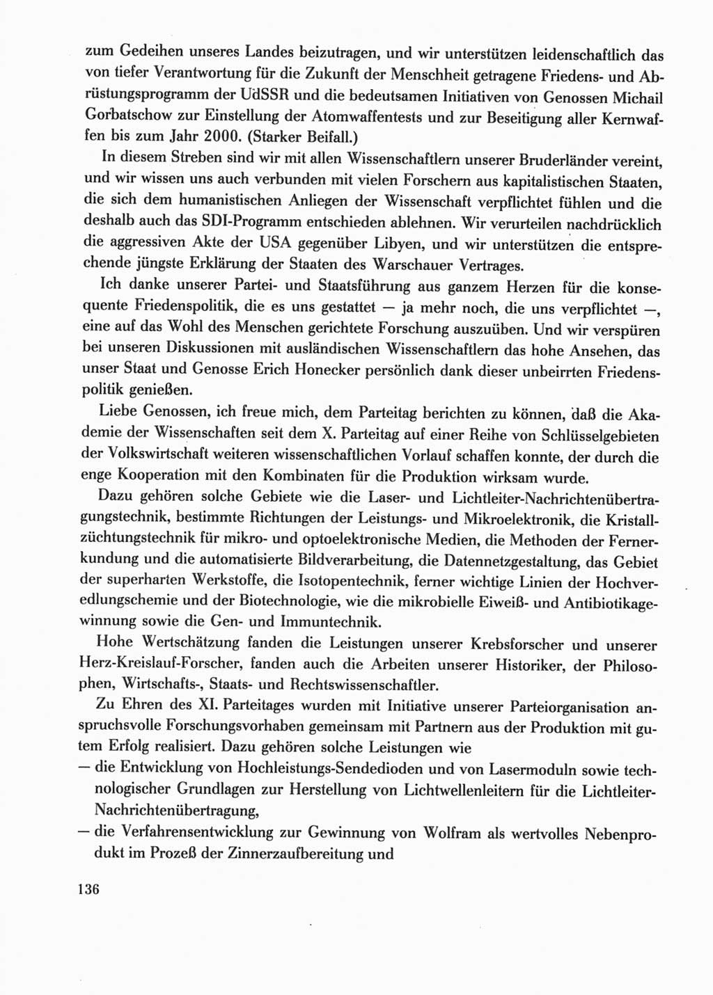 Protokoll der Verhandlungen des Ⅺ. Parteitages der Sozialistischen Einheitspartei Deutschlands (SED) [Deutsche Demokratische Republik (DDR)] 1986, Seite 136