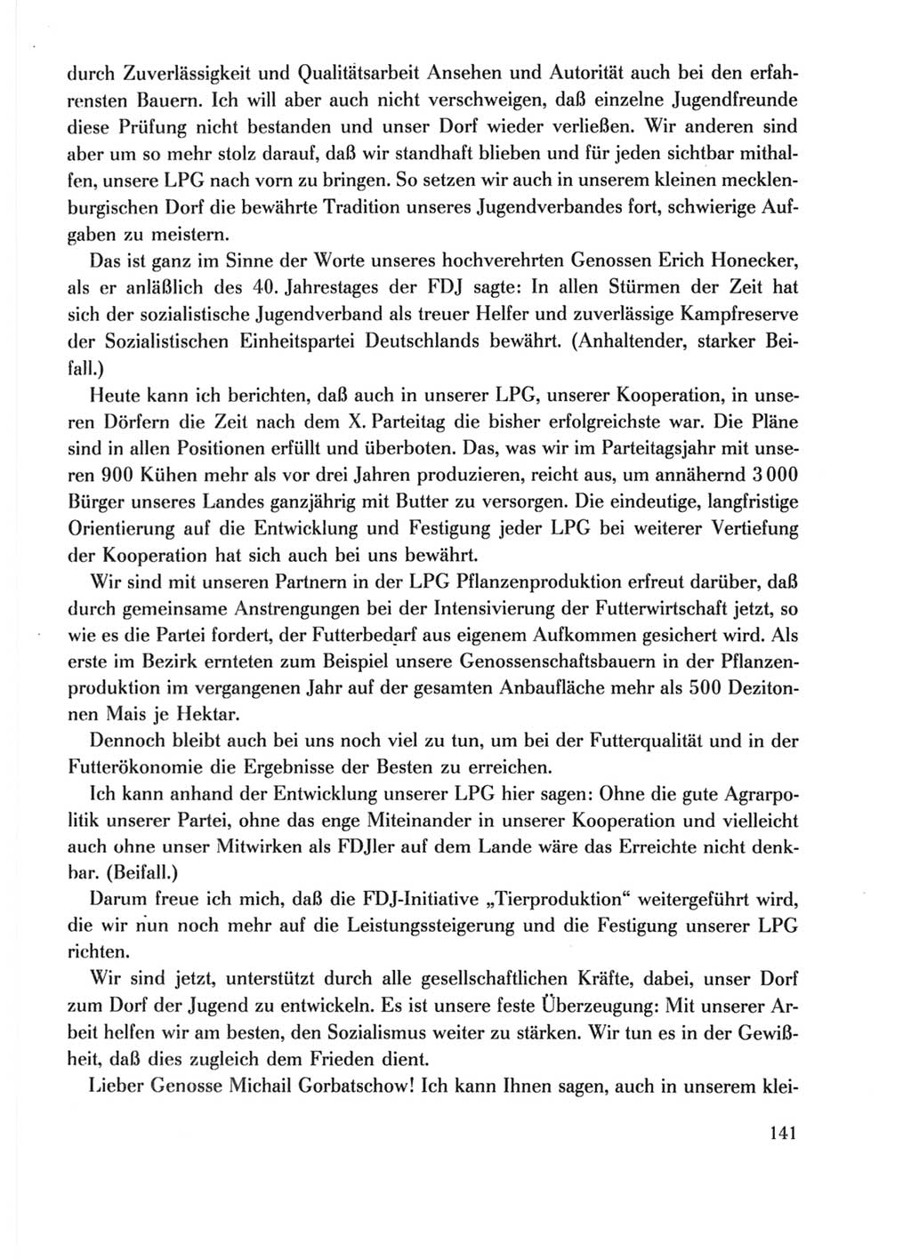 Protokoll der Verhandlungen des Ⅺ. Parteitages der Sozialistischen Einheitspartei Deutschlands (SED) [Deutsche Demokratische Republik (DDR)] 1986, Seite 141