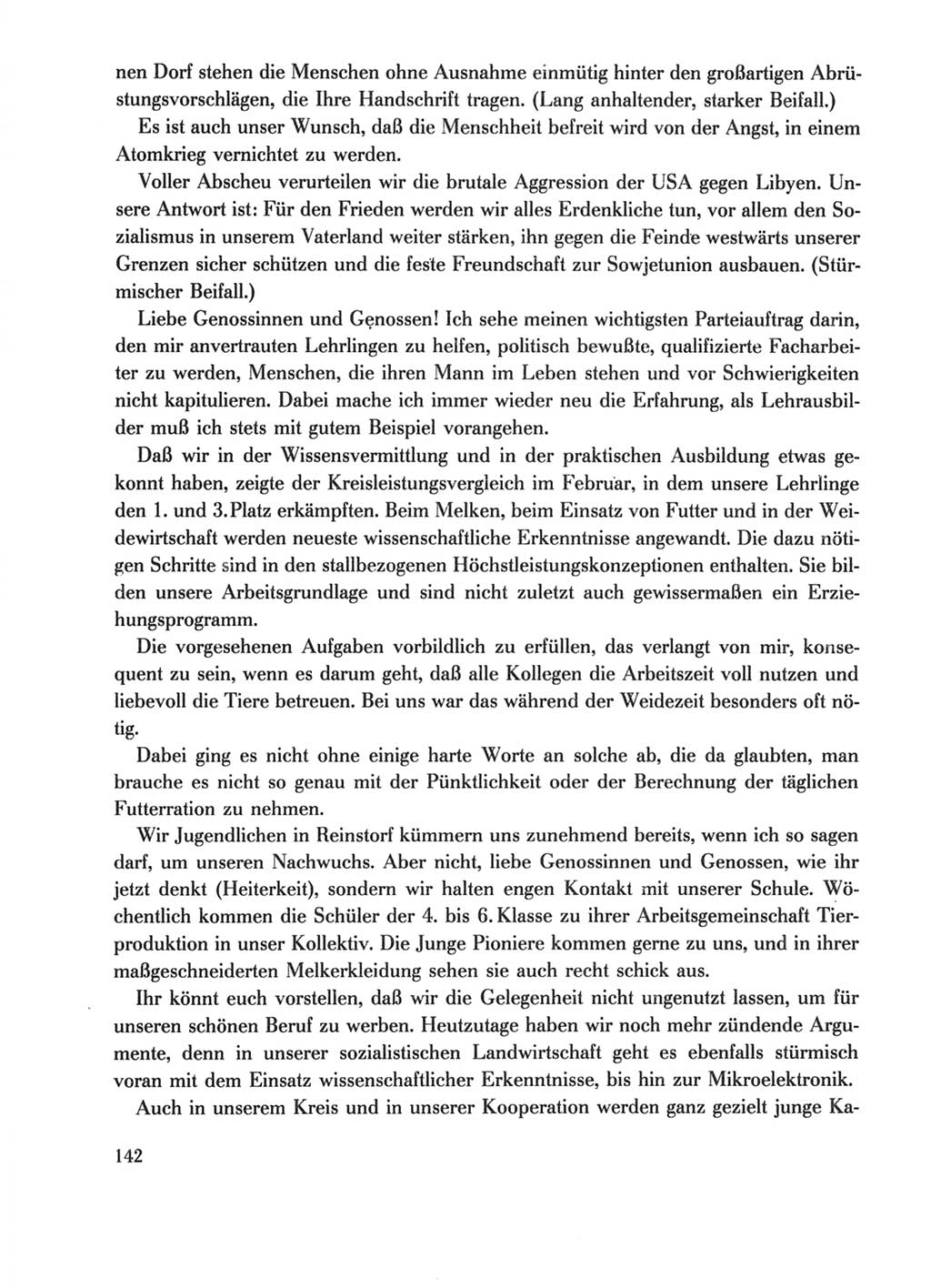 Protokoll der Verhandlungen des Ⅺ. Parteitages der Sozialistischen Einheitspartei Deutschlands (SED) [Deutsche Demokratische Republik (DDR)] 1986, Seite 142