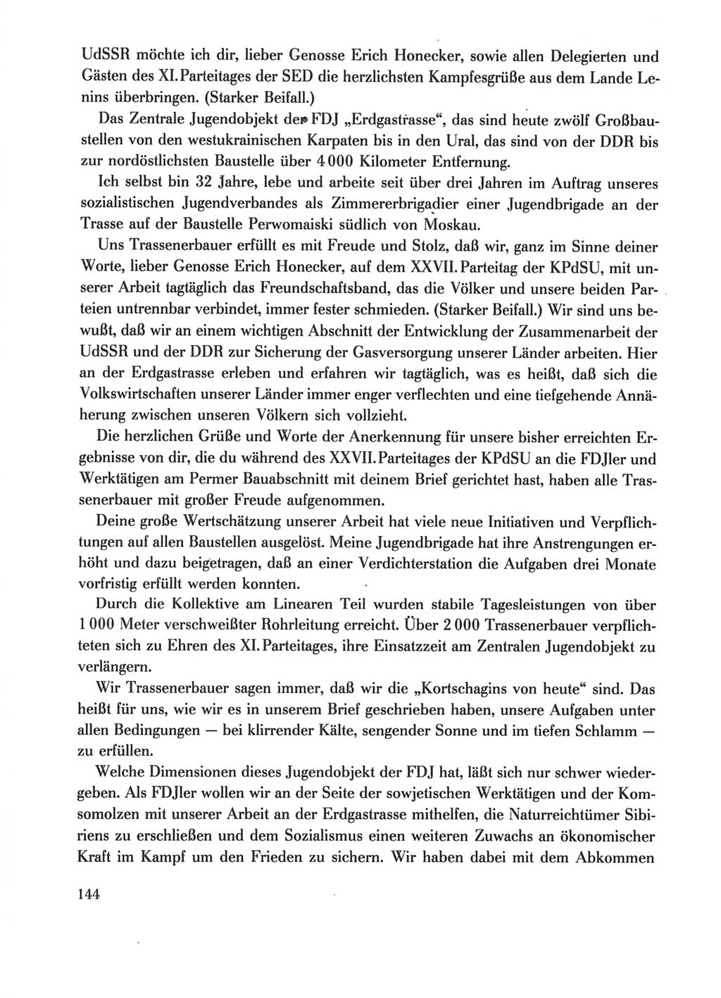 Protokoll der Verhandlungen des Ⅺ. Parteitages der Sozialistischen Einheitspartei Deutschlands (SED) [Deutsche Demokratische Republik (DDR)] 1986, Seite 144