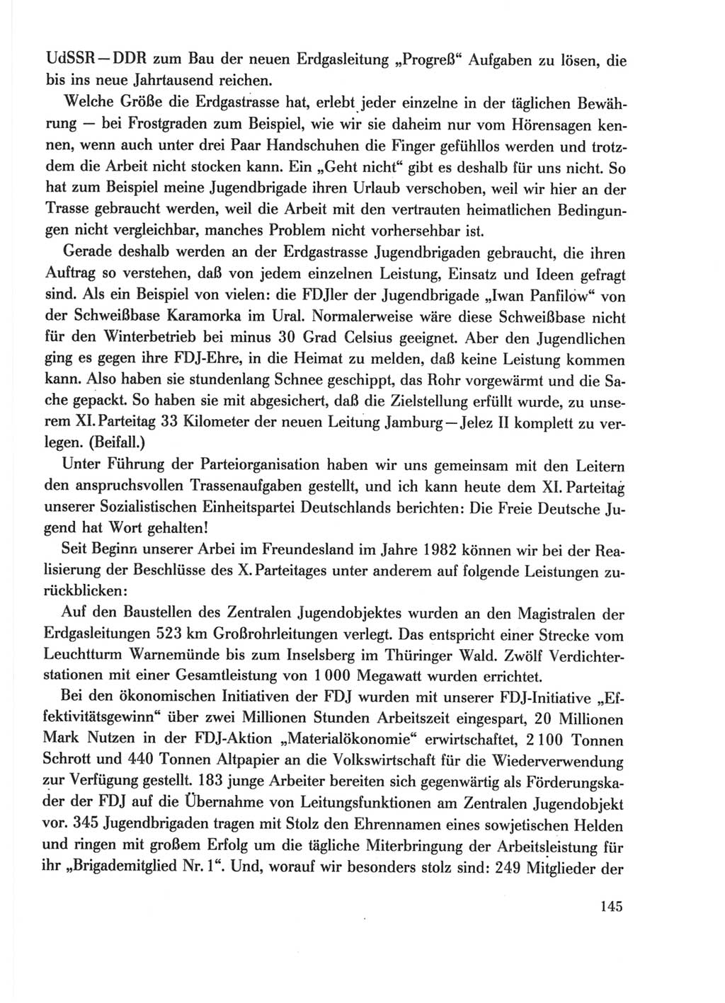 Protokoll der Verhandlungen des Ⅺ. Parteitages der Sozialistischen Einheitspartei Deutschlands (SED) [Deutsche Demokratische Republik (DDR)] 1986, Seite 145