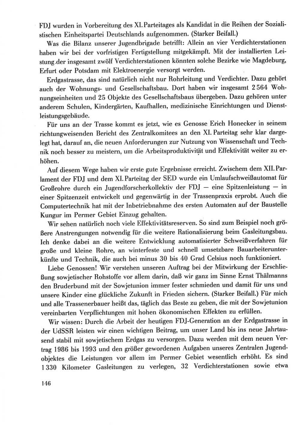 Protokoll der Verhandlungen des Ⅺ. Parteitages der Sozialistischen Einheitspartei Deutschlands (SED) [Deutsche Demokratische Republik (DDR)] 1986, Seite 146