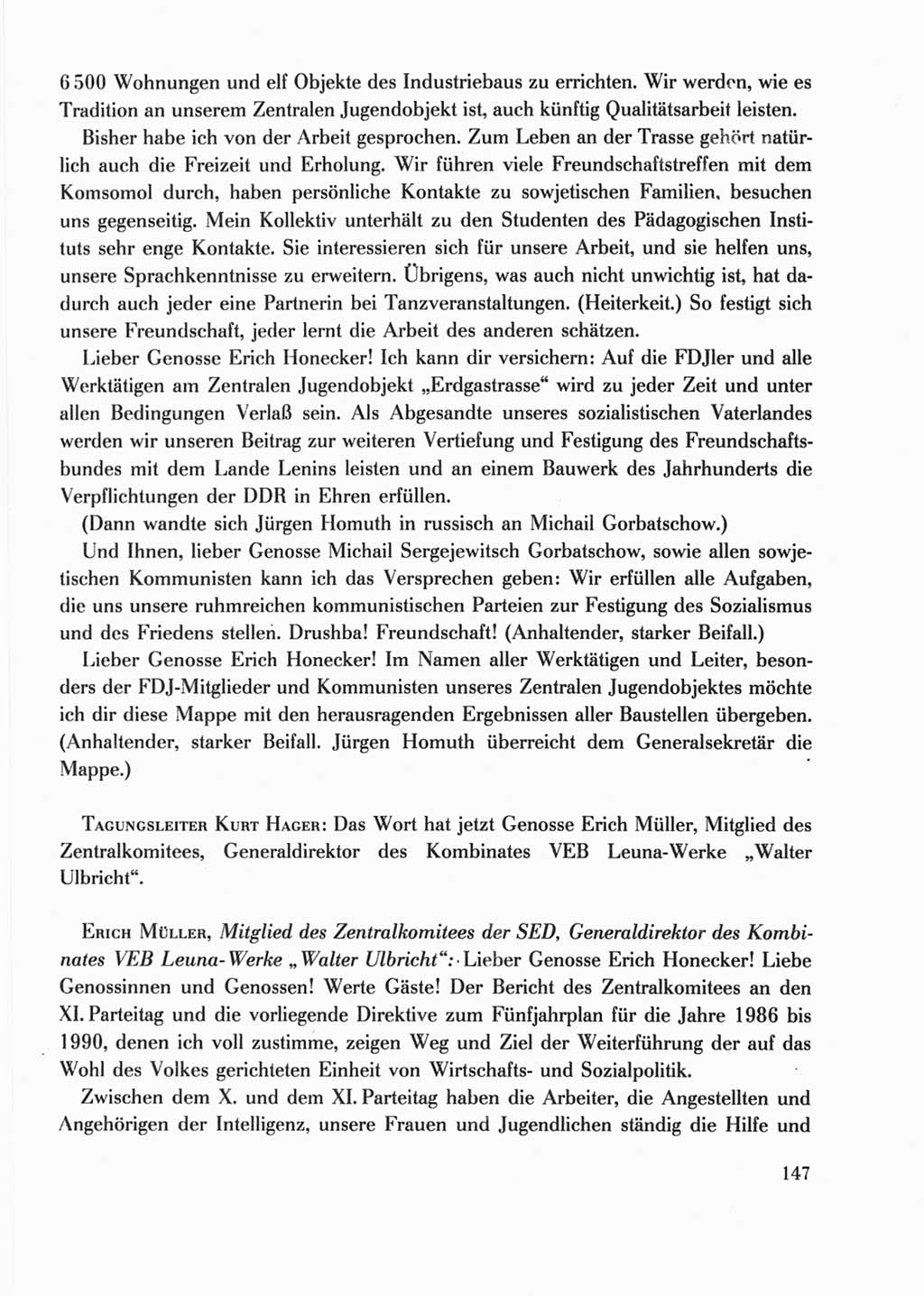 Protokoll der Verhandlungen des Ⅺ. Parteitages der Sozialistischen Einheitspartei Deutschlands (SED) [Deutsche Demokratische Republik (DDR)] 1986, Seite 147