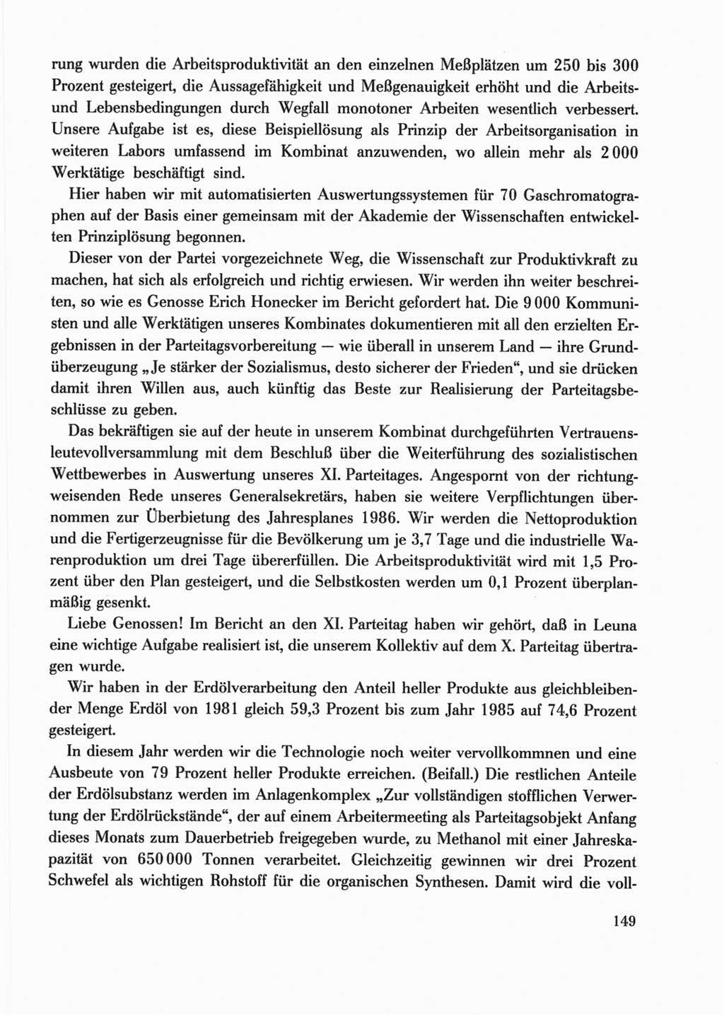 Protokoll der Verhandlungen des Ⅺ. Parteitages der Sozialistischen Einheitspartei Deutschlands (SED) [Deutsche Demokratische Republik (DDR)] 1986, Seite 149