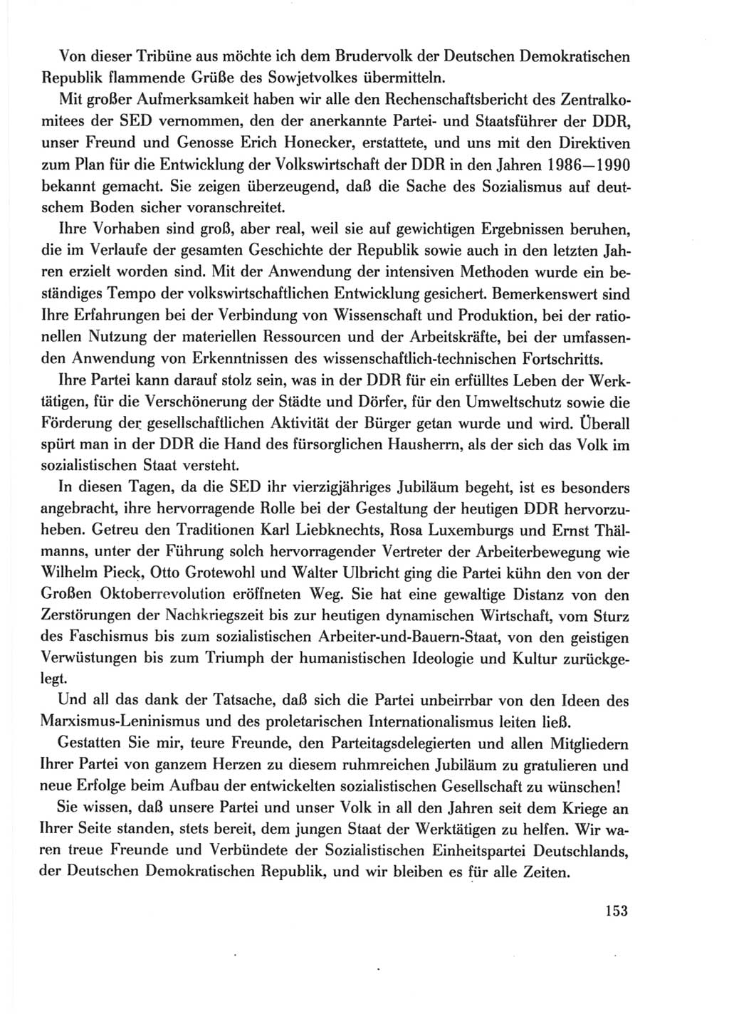 Protokoll der Verhandlungen des Ⅺ. Parteitages der Sozialistischen Einheitspartei Deutschlands (SED) [Deutsche Demokratische Republik (DDR)] 1986, Seite 153