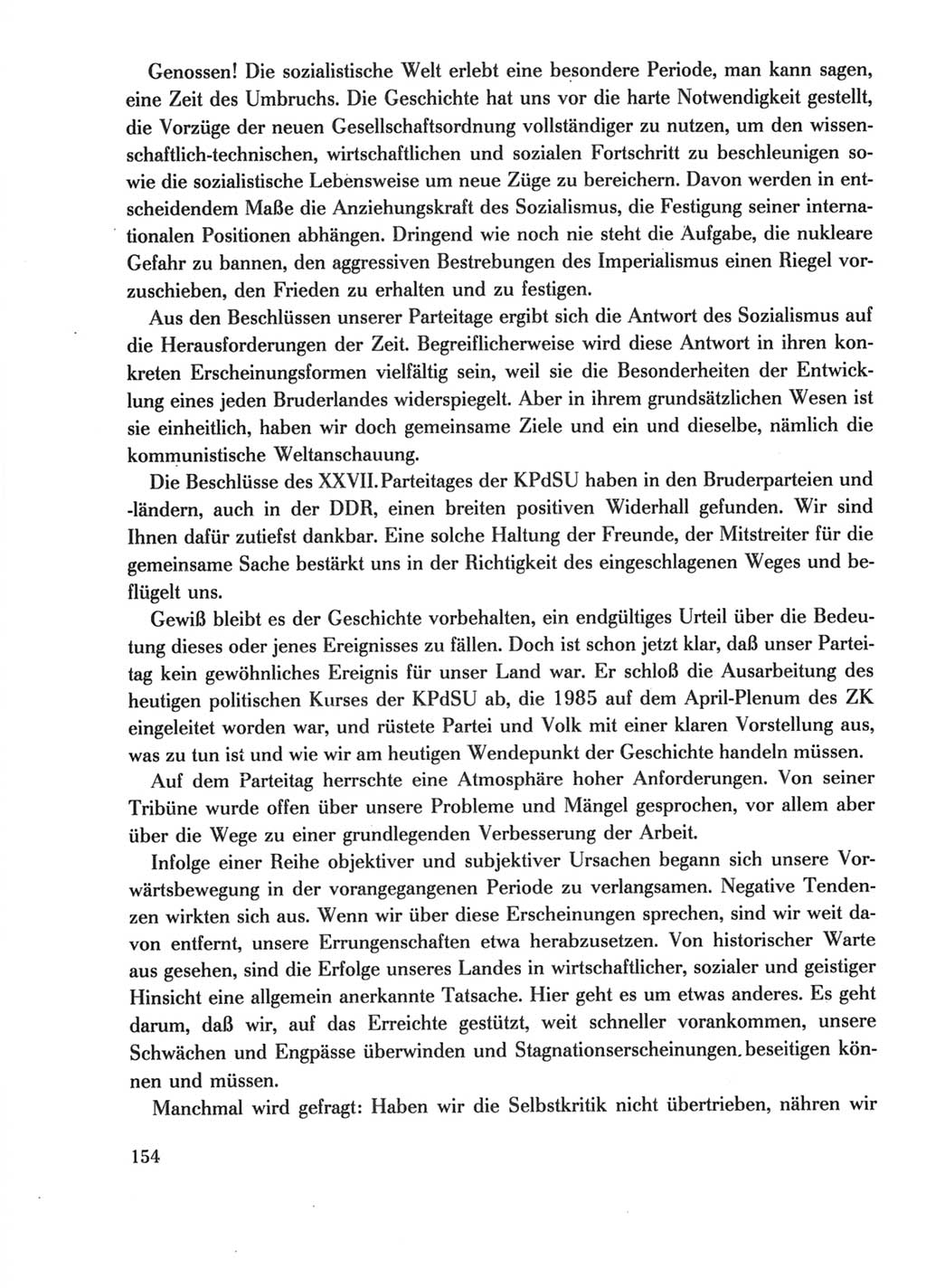 Protokoll der Verhandlungen des Ⅺ. Parteitages der Sozialistischen Einheitspartei Deutschlands (SED) [Deutsche Demokratische Republik (DDR)] 1986, Seite 154
