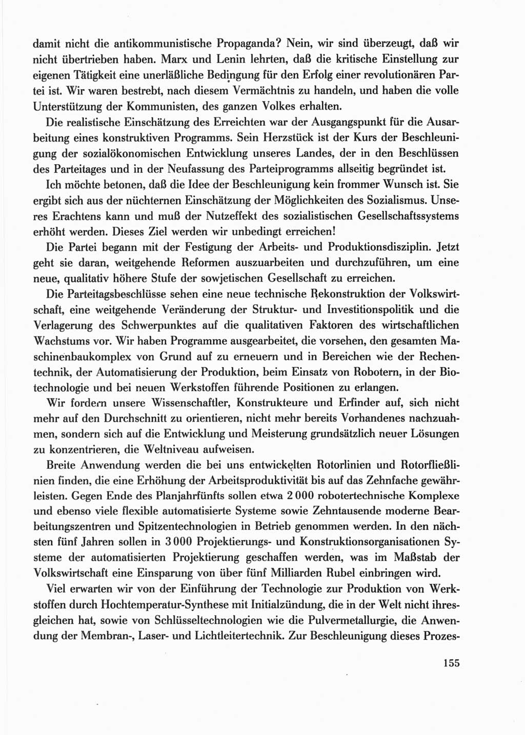 Protokoll der Verhandlungen des Ⅺ. Parteitages der Sozialistischen Einheitspartei Deutschlands (SED) [Deutsche Demokratische Republik (DDR)] 1986, Seite 155