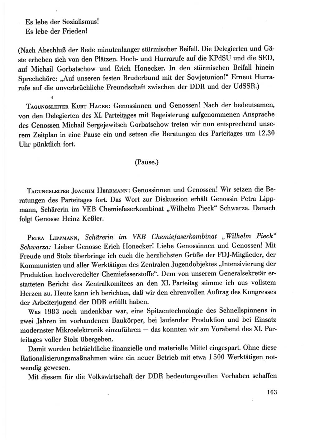 Protokoll der Verhandlungen des Ⅺ. Parteitages der Sozialistischen Einheitspartei Deutschlands (SED) [Deutsche Demokratische Republik (DDR)] 1986, Seite 163
