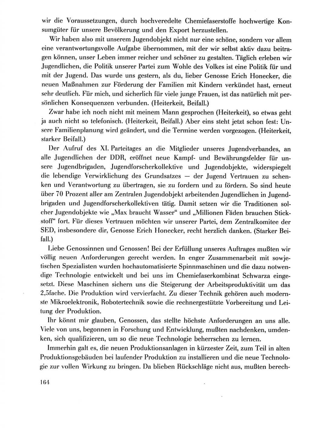 Protokoll der Verhandlungen des Ⅺ. Parteitages der Sozialistischen Einheitspartei Deutschlands (SED) [Deutsche Demokratische Republik (DDR)] 1986, Seite 164