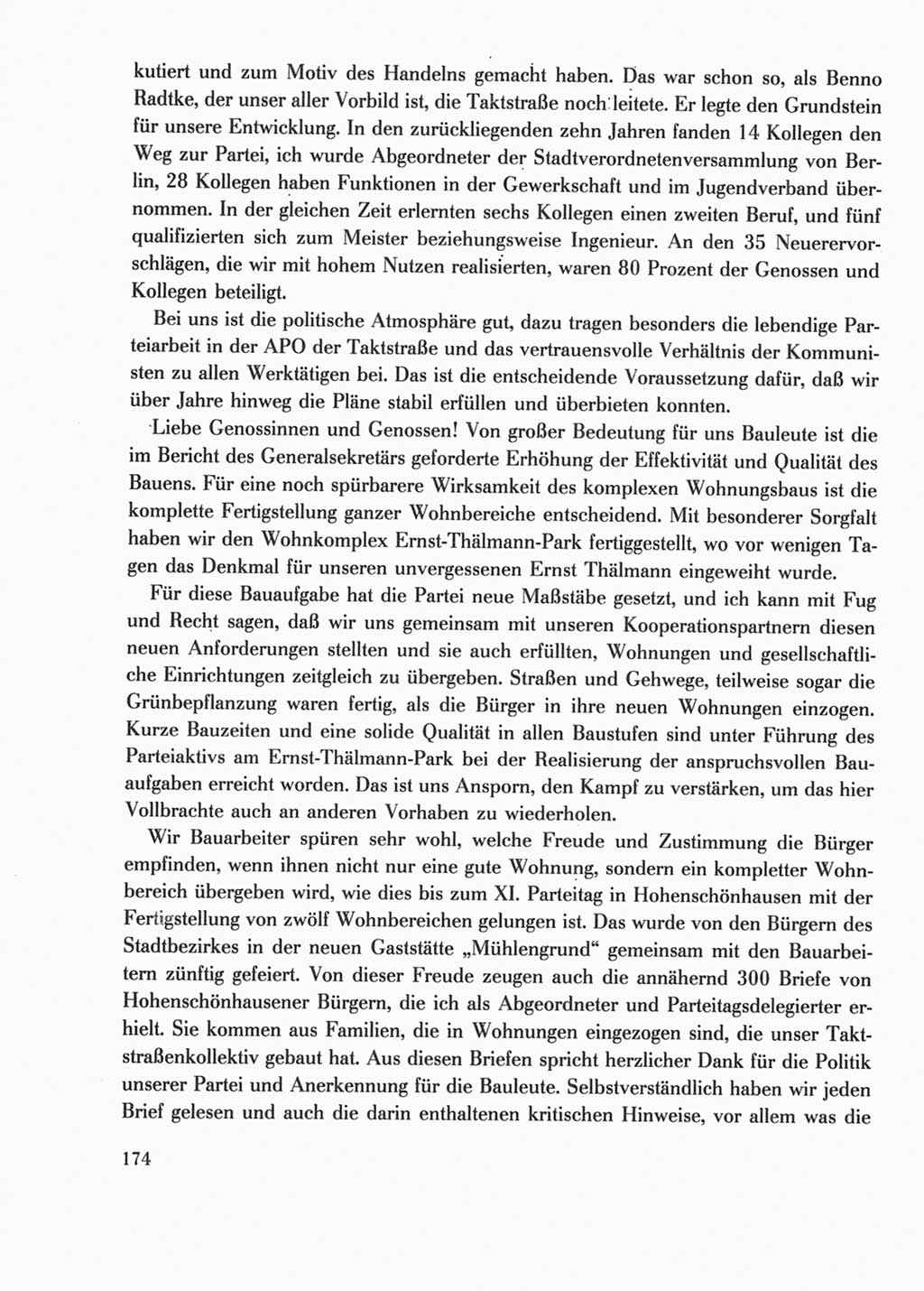 Protokoll der Verhandlungen des Ⅺ. Parteitages der Sozialistischen Einheitspartei Deutschlands (SED) [Deutsche Demokratische Republik (DDR)] 1986, Seite 174