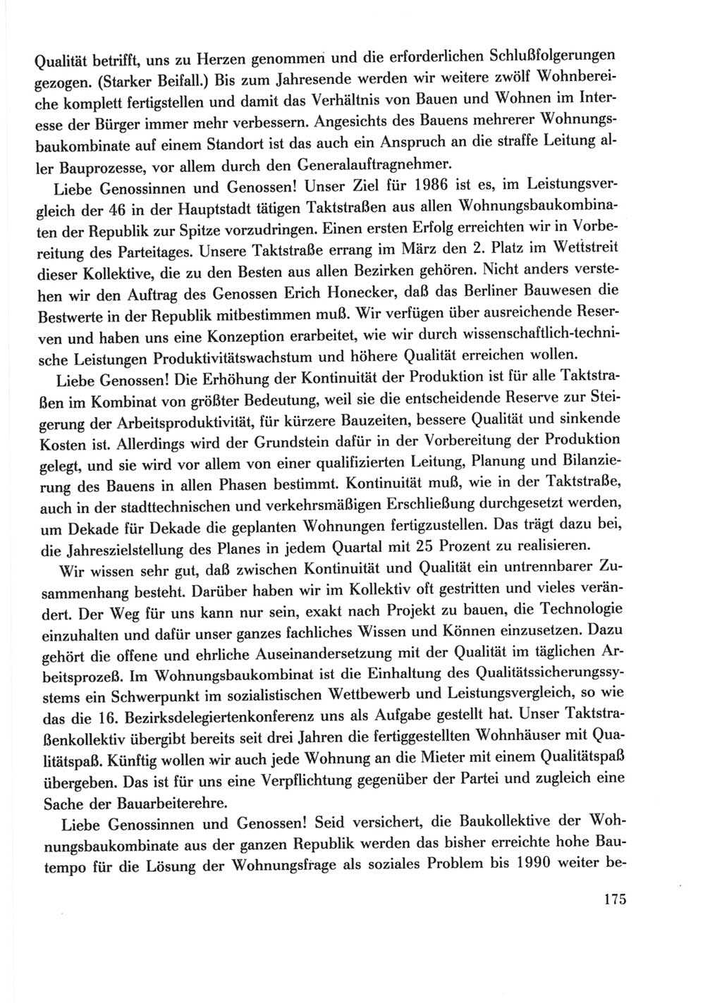 Protokoll der Verhandlungen des Ⅺ. Parteitages der Sozialistischen Einheitspartei Deutschlands (SED) [Deutsche Demokratische Republik (DDR)] 1986, Seite 175