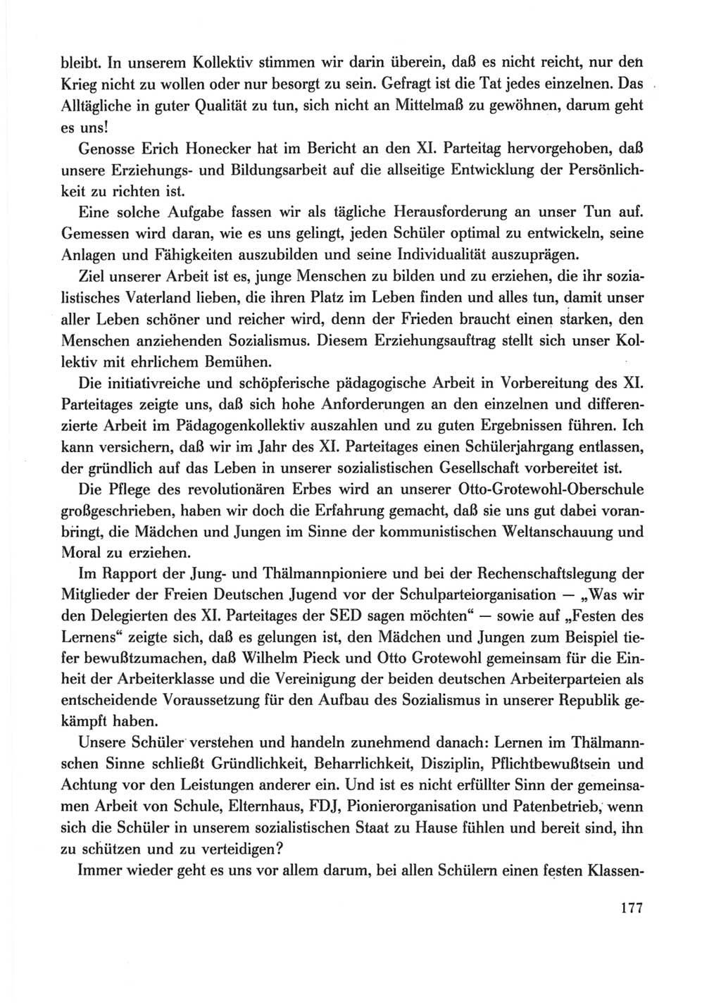 Protokoll der Verhandlungen des Ⅺ. Parteitages der Sozialistischen Einheitspartei Deutschlands (SED) [Deutsche Demokratische Republik (DDR)] 1986, Seite 177