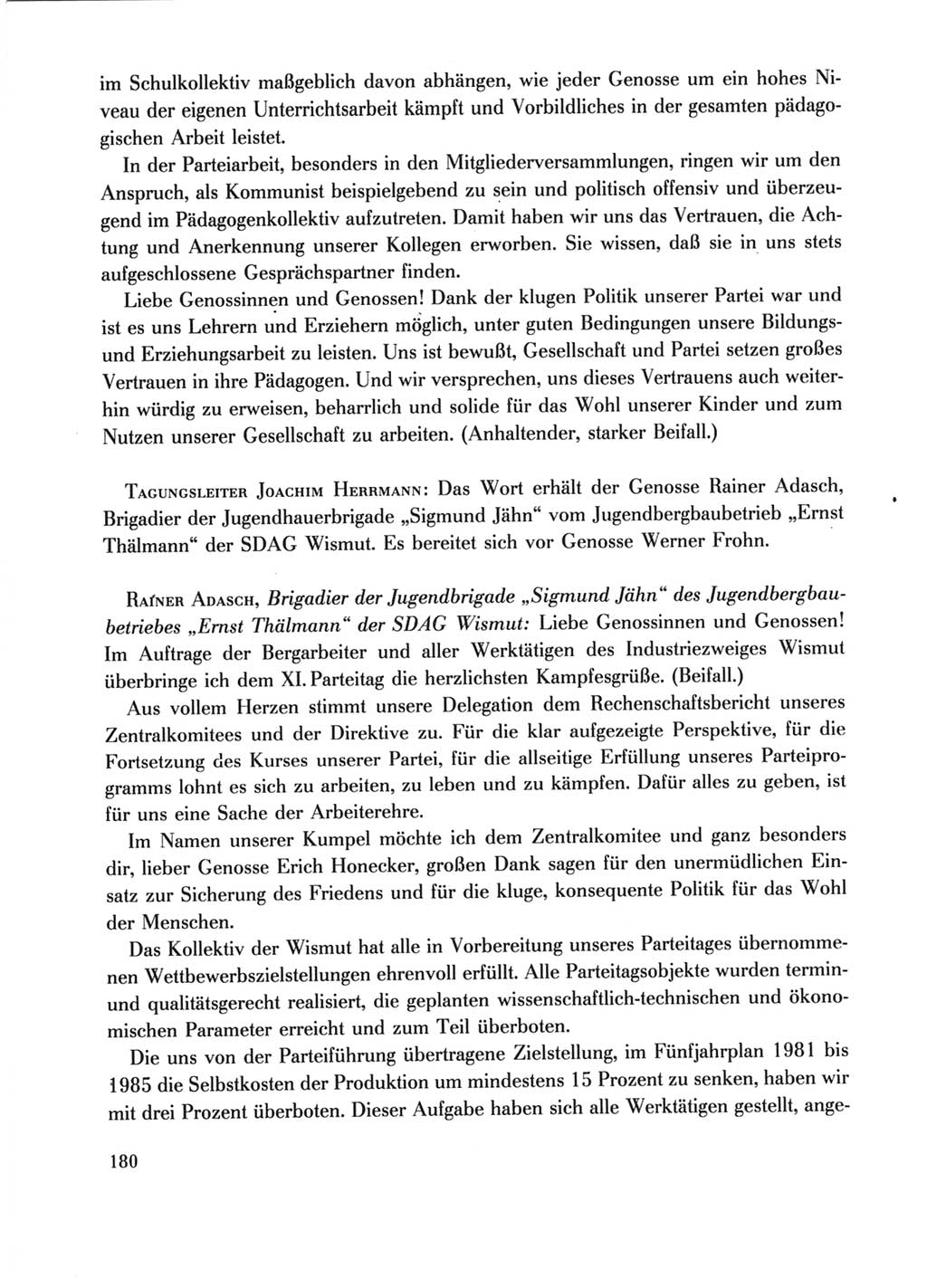 Protokoll der Verhandlungen des Ⅺ. Parteitages der Sozialistischen Einheitspartei Deutschlands (SED) [Deutsche Demokratische Republik (DDR)] 1986, Seite 180