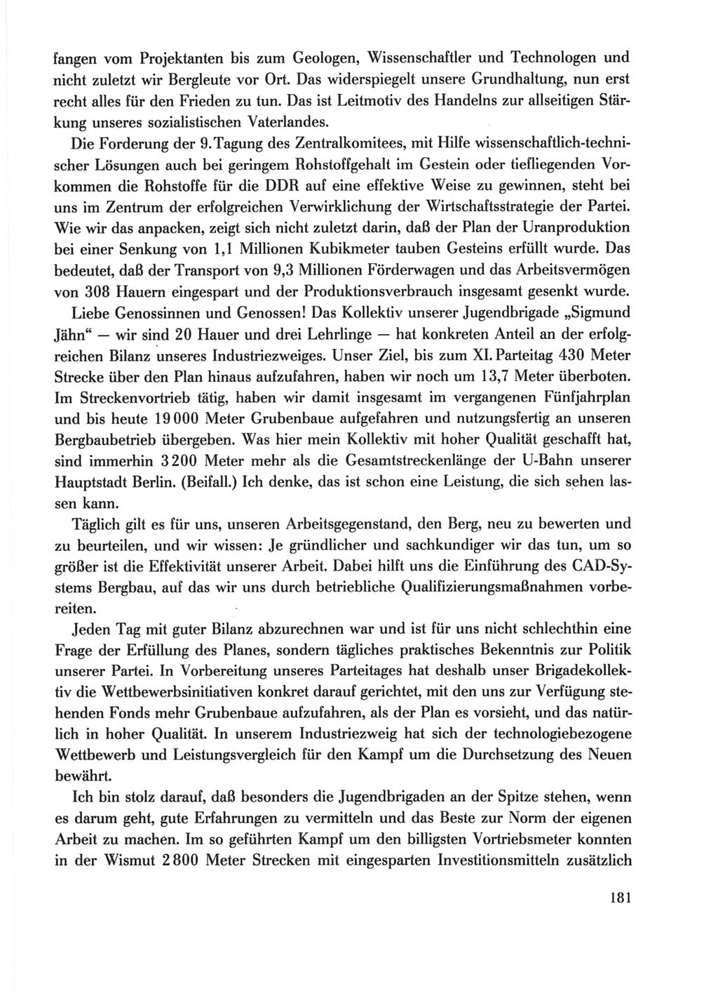 Protokoll der Verhandlungen des Ⅺ. Parteitages der Sozialistischen Einheitspartei Deutschlands (SED) [Deutsche Demokratische Republik (DDR)] 1986, Seite 181