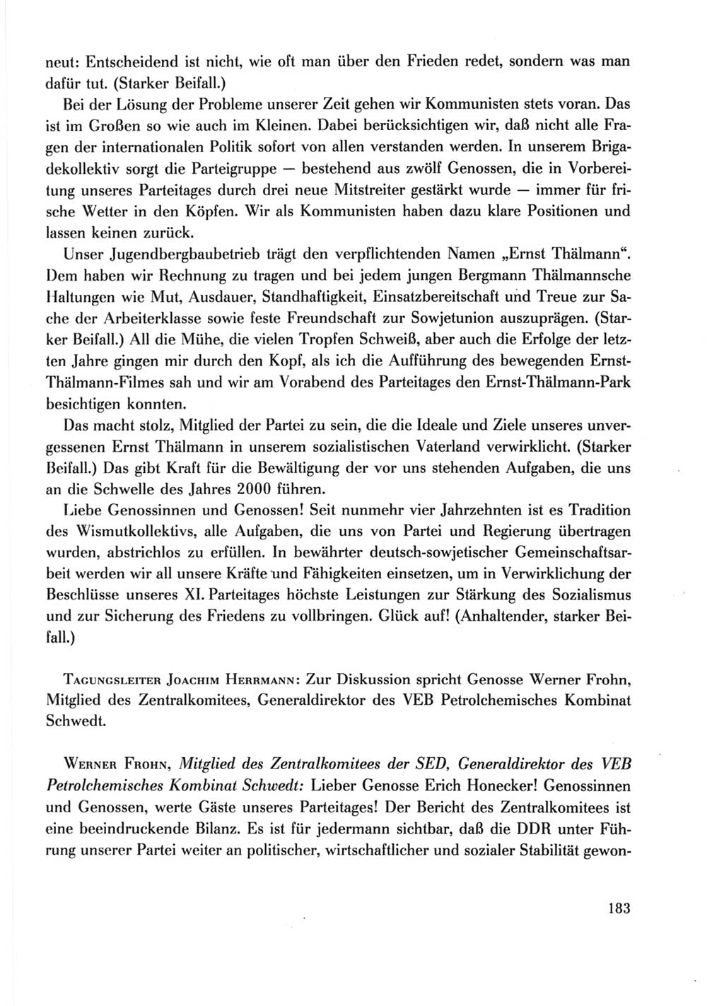 Protokoll der Verhandlungen des Ⅺ. Parteitages der Sozialistischen Einheitspartei Deutschlands (SED) [Deutsche Demokratische Republik (DDR)] 1986, Seite 183